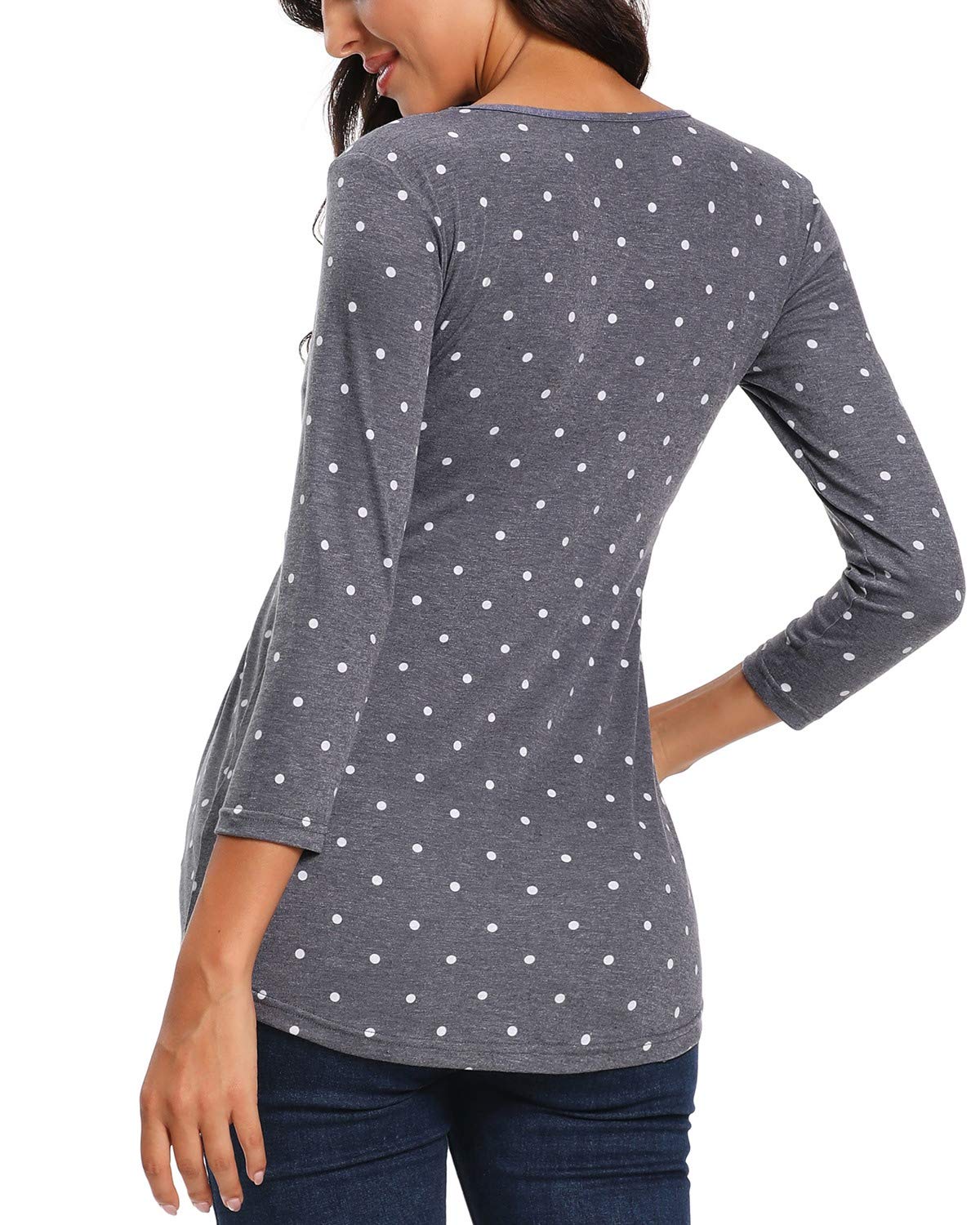 Glampunch Women's Maternity Tops - Short & 3/4 Sleeve Round Neck Peplum Tunic Top for Pregnancy - Comfortable Front Pleat Design for Work & Casual Wear