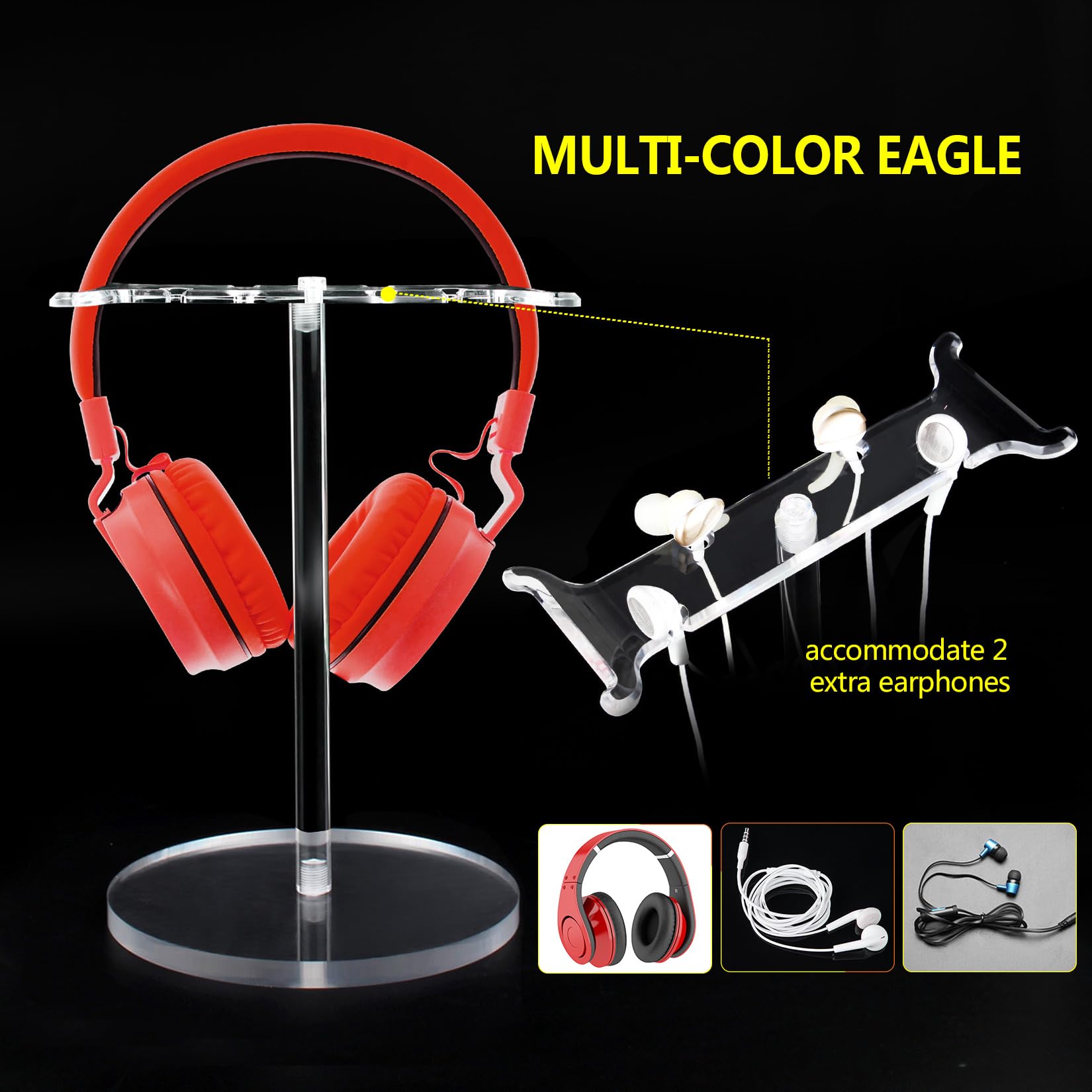 Universal Clear Acrylic Headphone Stand Holder - Compatible with AirPods Max, HyperX Cloud II, Xbox One, Turtle Beach, Sennheiser, Sony, Bose & Beats - Gaming Headset Display & Wireless Headphones Organizer (Pure Transparency) - Perfect for Desk, Office & Gaming Setup