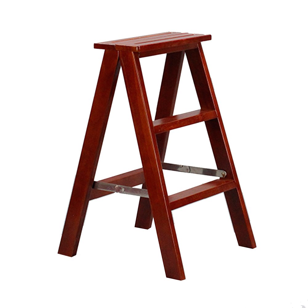 NEVKA 3-Step Solid Wood Folding Step Stool - Multifunctional Kitchen Ladder Chair, 39x50x71cm, Walnut & White (Home Use, Bathroom, Garage, Storage)