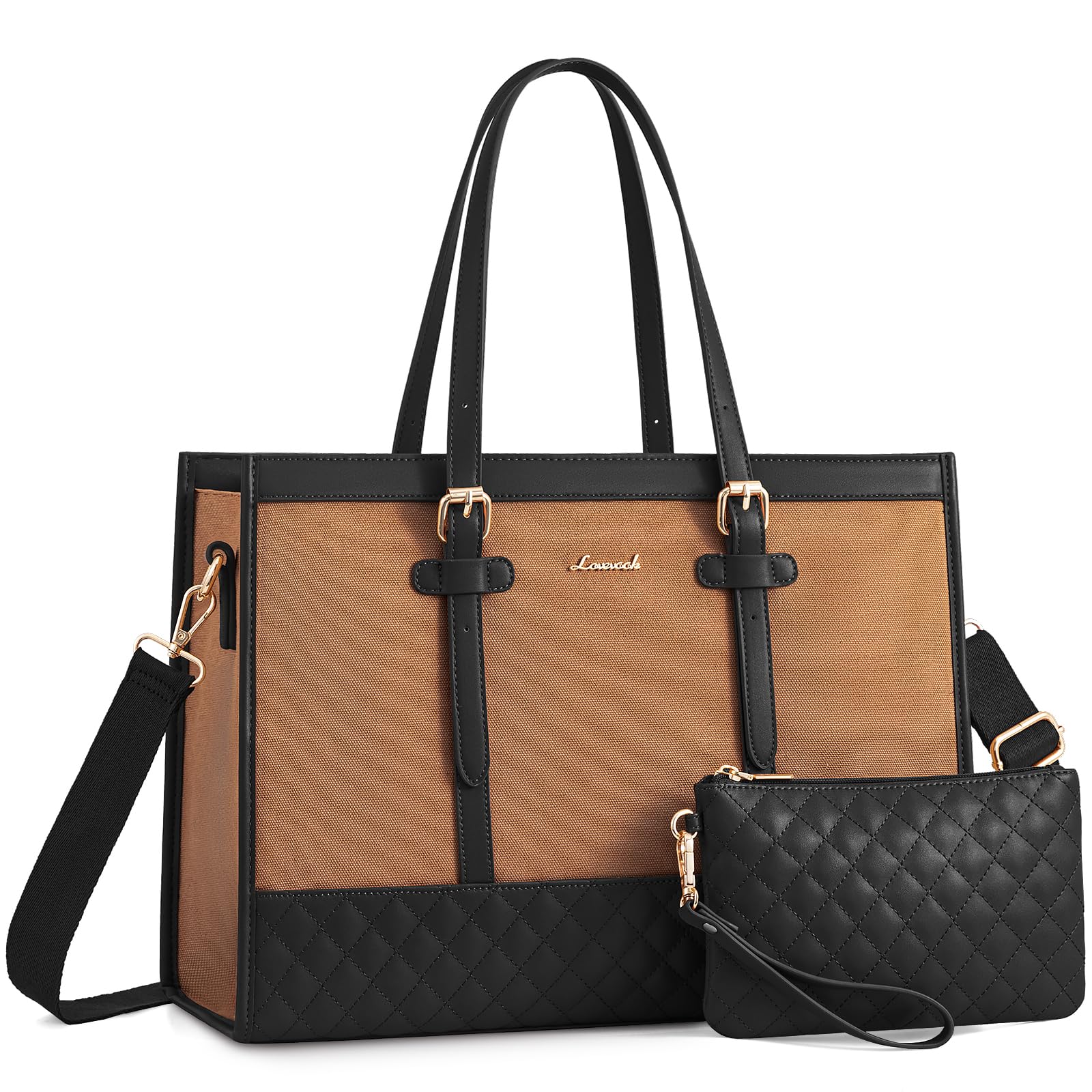 LOVEVOOK 15.6 Inch Women's Laptop Tote Bag - Large Capacity Canvas Work Bag with Detachable Clutch Purse, Stylish Computer Briefcase for Office, Business, Travel, School & College | Perfect for Professionals, Teachers & Students
