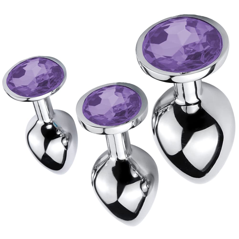 3-Piece Stainless Steel Anal Plug Trainer Kit - Beginner to Advanced Jewelry Butt Plugs for Men & Women (Light Purple) | Perfect for Sensual Play, Fetish Exploration & Couples Intimacy