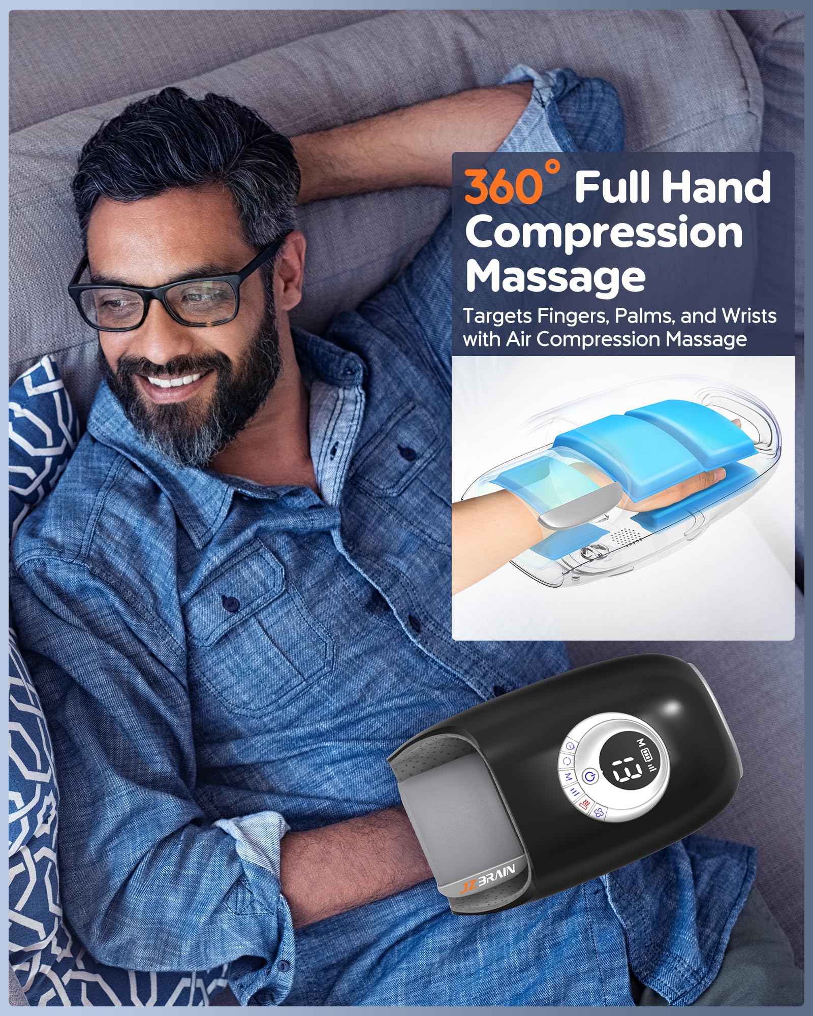 Heated Hand Massager with Compression - Full Hand & Wrist Massage with Kneading Rollers for Arthritis Pain Relief, Relaxation & Improved Circulation | HSA/FSA Eligible | Perfect for Office Workers, Seniors & Carpal Tunnel Sufferers