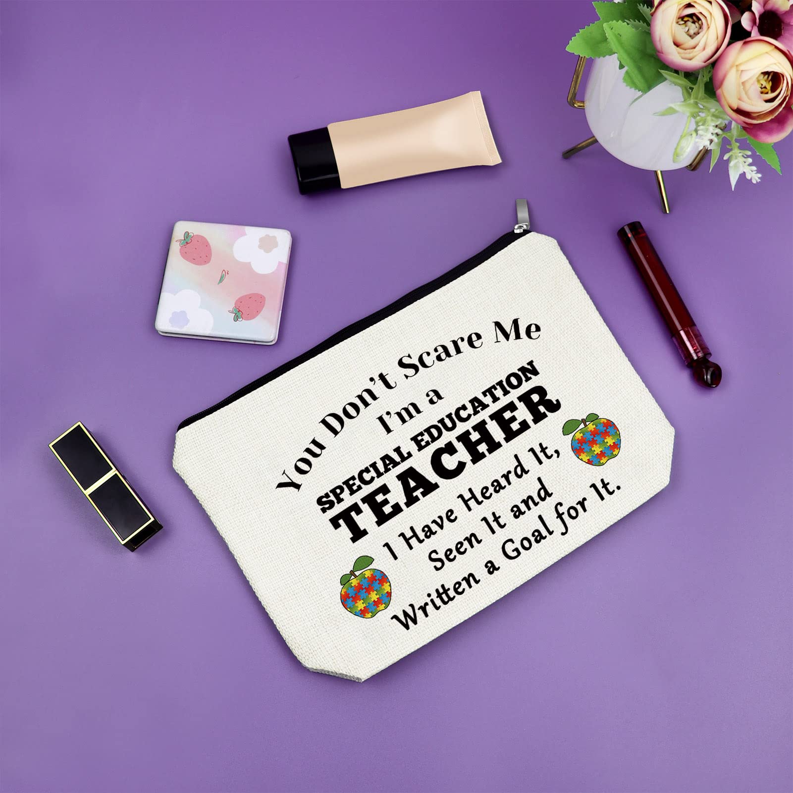 **Special Education Teacher Appreciation Gift - Makeup Bag & Cosmetic Organizer for Autism Teachers, Thank You & Retirement Gift - Travel Pouch for School, Work & Daily Use**