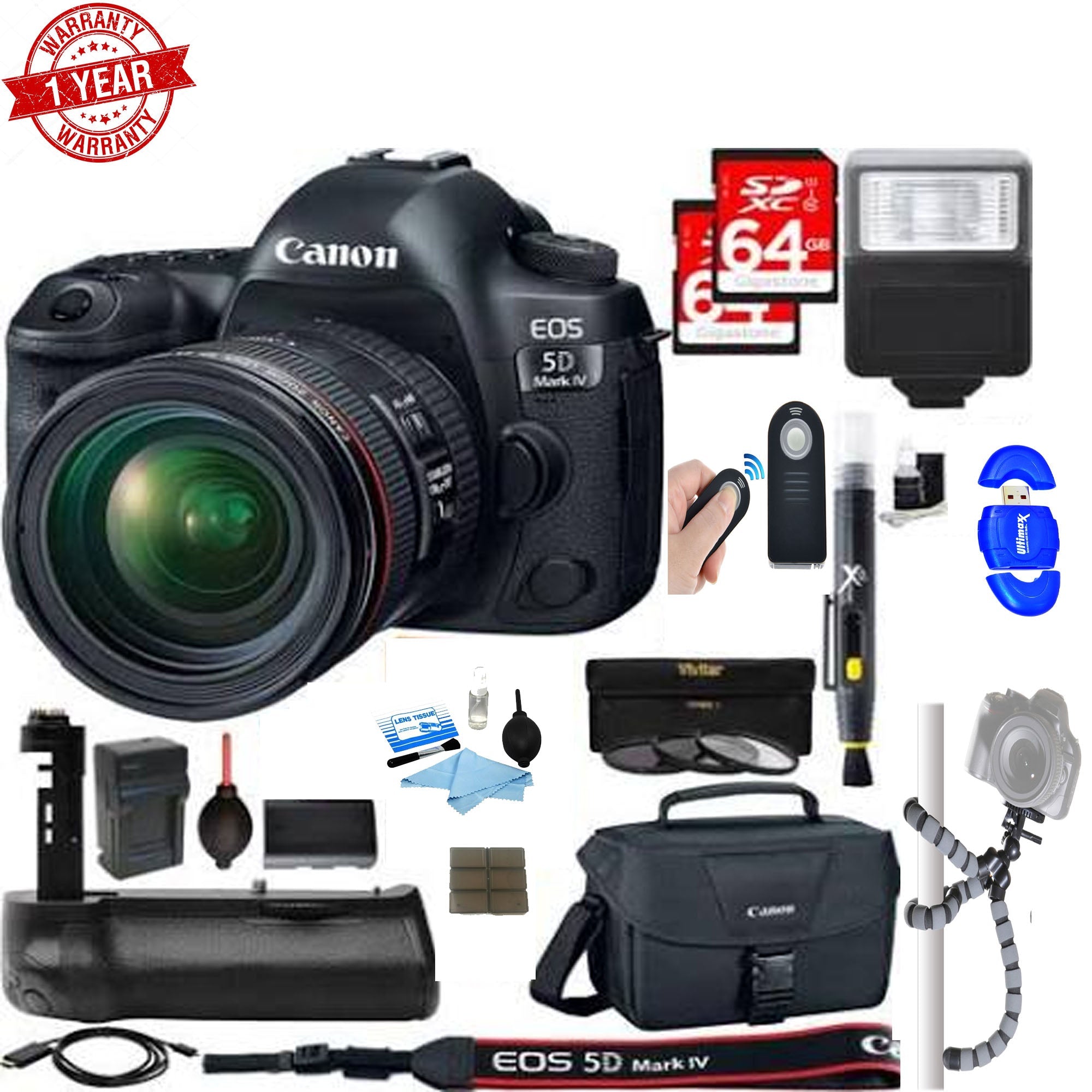 Canon EOS 5D Mark IV DSLR Camera with EF 24-70mm f/4L IS USM Lens Kit - Professional Full Frame Digital Camera for Photography, Videography & Travel - Includes Essential Accessories Bundle