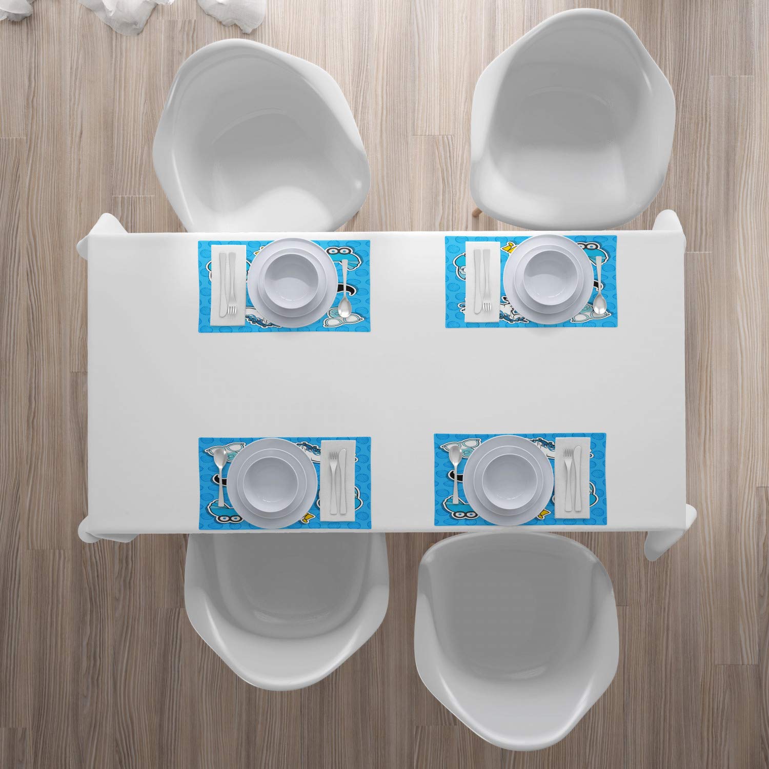 Ambesonne Gender Reveal Place Mats Set of 4 - Its a Boy Lettering with Mustache & Unicorn Pacifier Design - Washable Fabric Table Mats for Dining Room - Standard Size (Yellow & Sky Blue) - Perfect for Baby Showers, Gender Reveal Parties & Nursery Decor