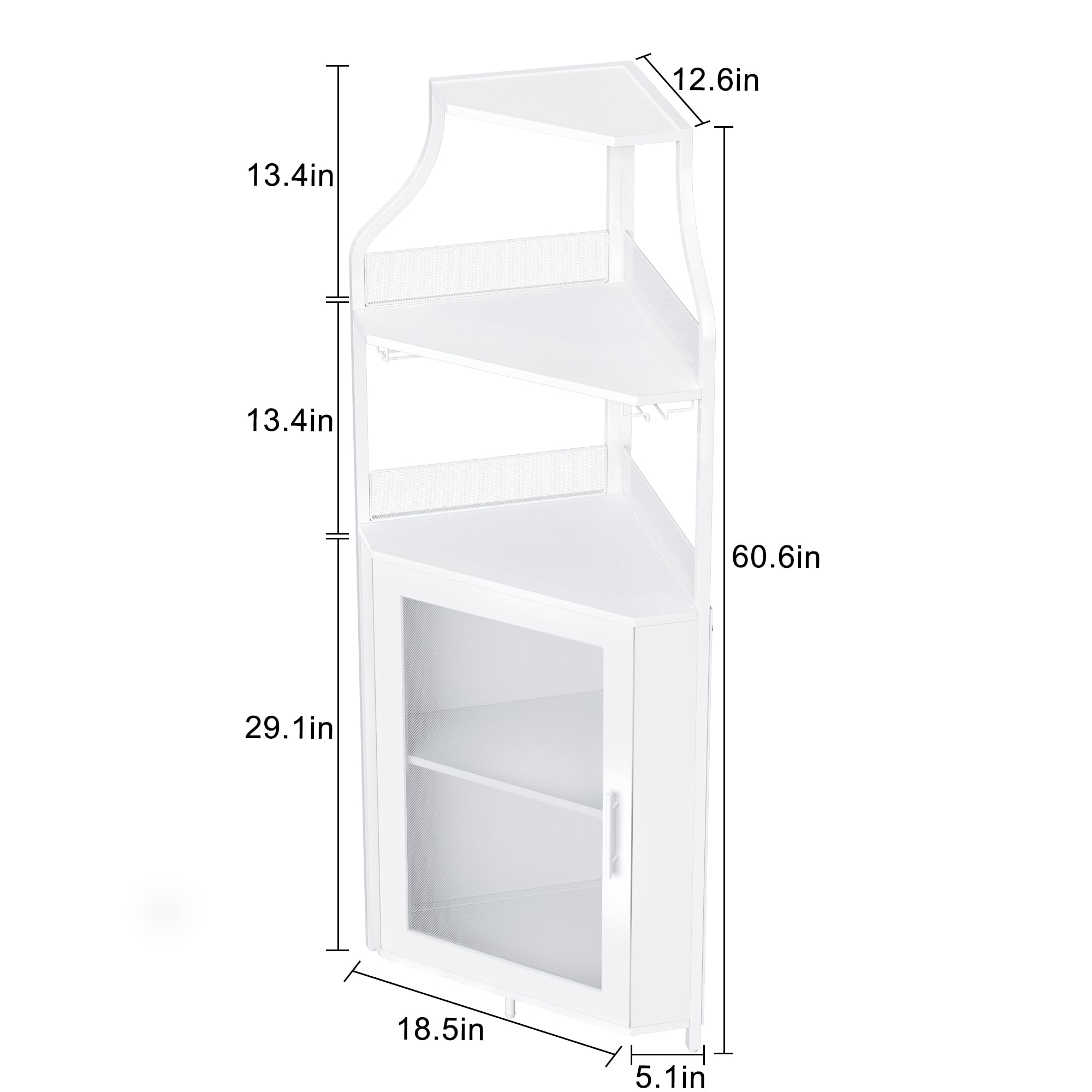 IdealHouse White Corner Bar Cabinet with Large Storage, Detachable Wine Rack & Glass Holder - Mesh Door Wine Cabinet for Dining Room, Living Room & Kitchen | Perfect for Home Entertaining & Space-Saving Storage