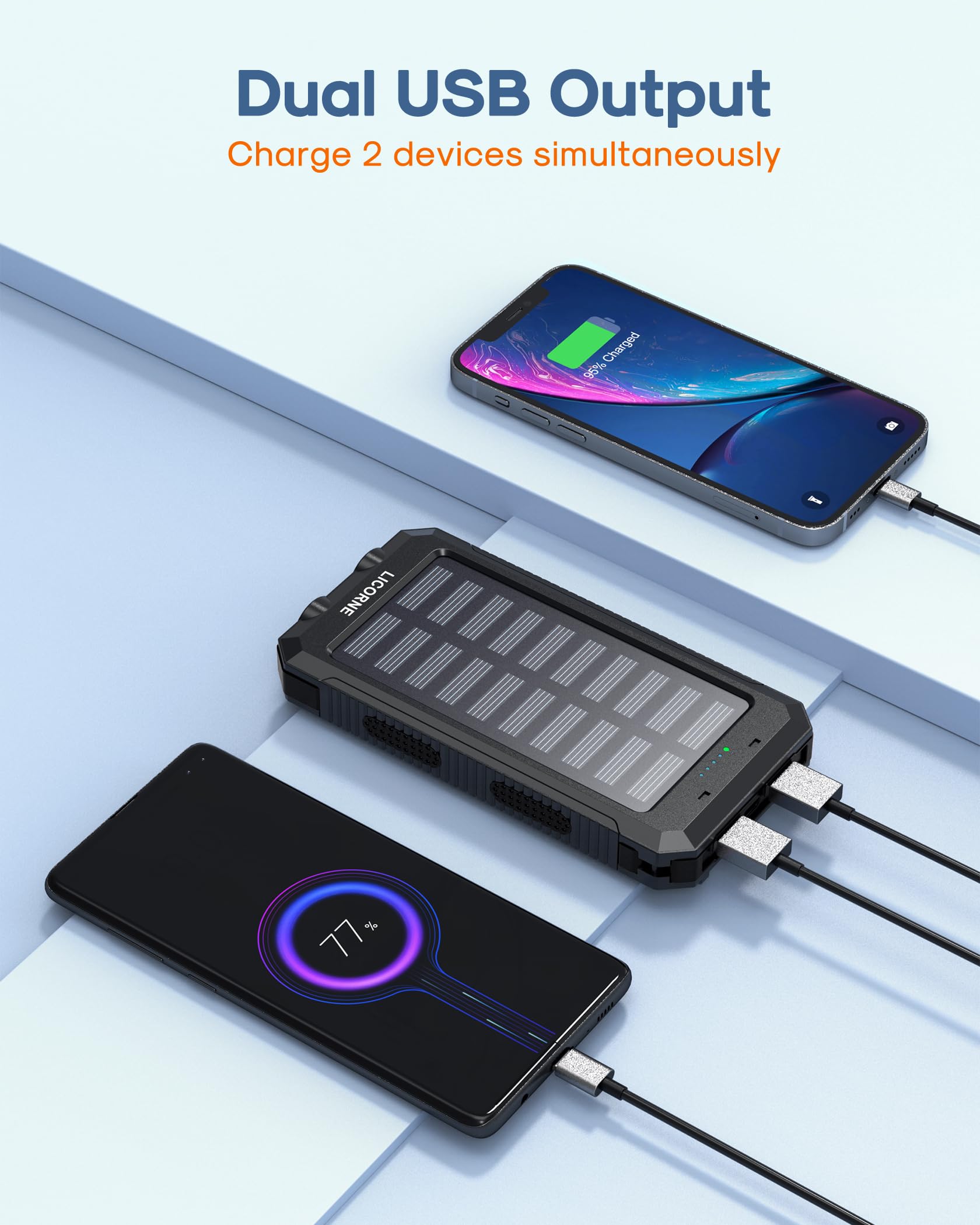 **30000mAh Solar Power Bank with Fast Charging QC3.0 - Portable Solar Phone Charger, Dual USB Output for iPhone, Android, Tablets & Outdoor Camping, Hiking, Emergency Power Supply**