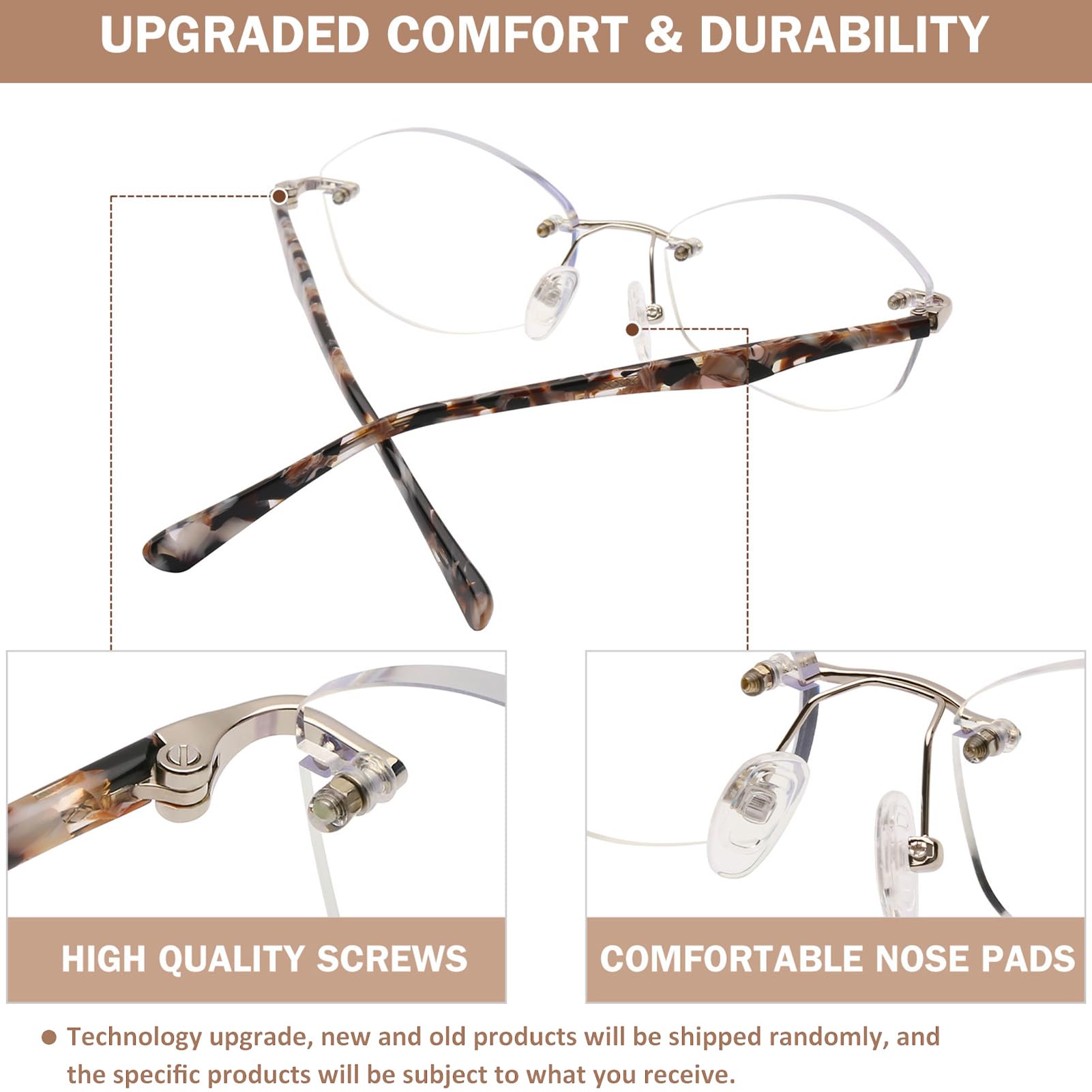 AQWANO Rimless Blue Light Blocking Reading Glasses for Women - UV400 Protection, Clear Lens & Stylish Frame - Perfect for Computer Work, Reading & Screen Time