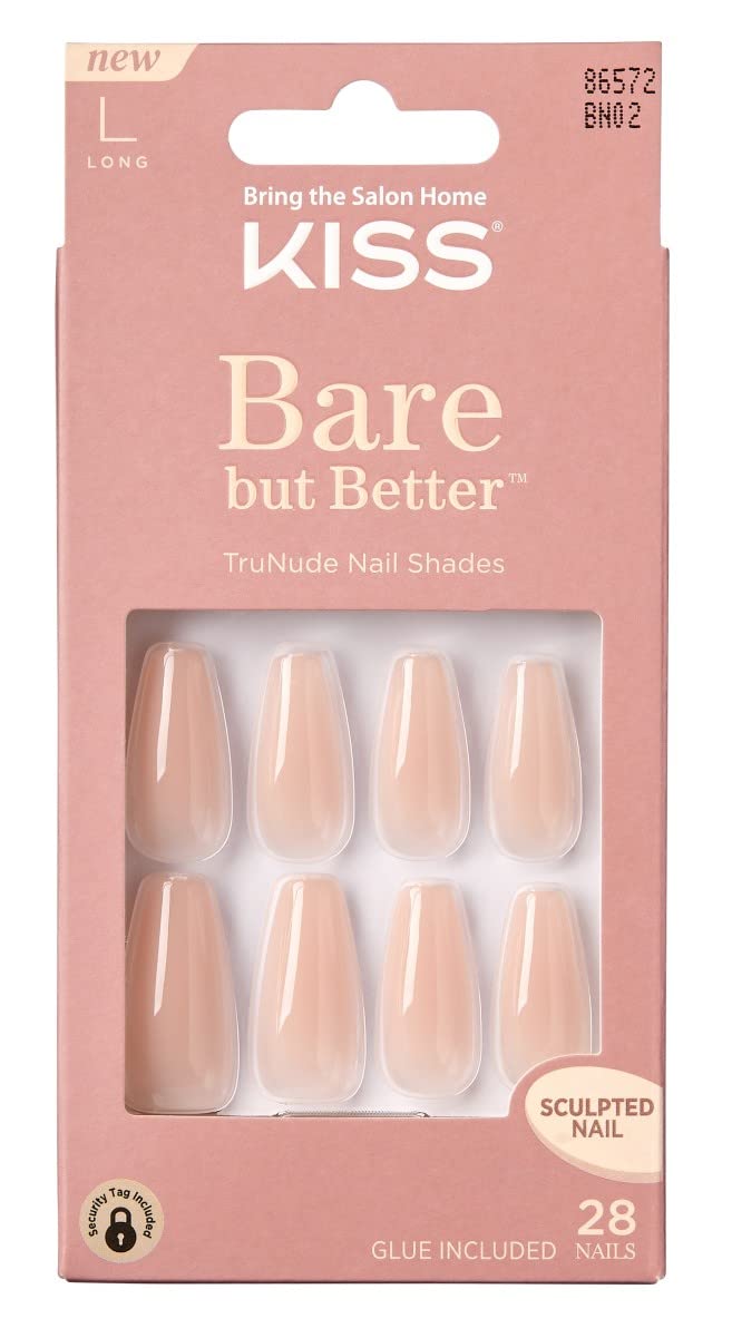 KISS Bare But Better TruNude Fake Nails - 28 Natural Nude Shades Manicure Set | Chip Proof & Smudge Proof Glue-On Artificial Nails (Pack of 6) | Perfect for Everyday Wear, Weddings, Parties & Special Occasions