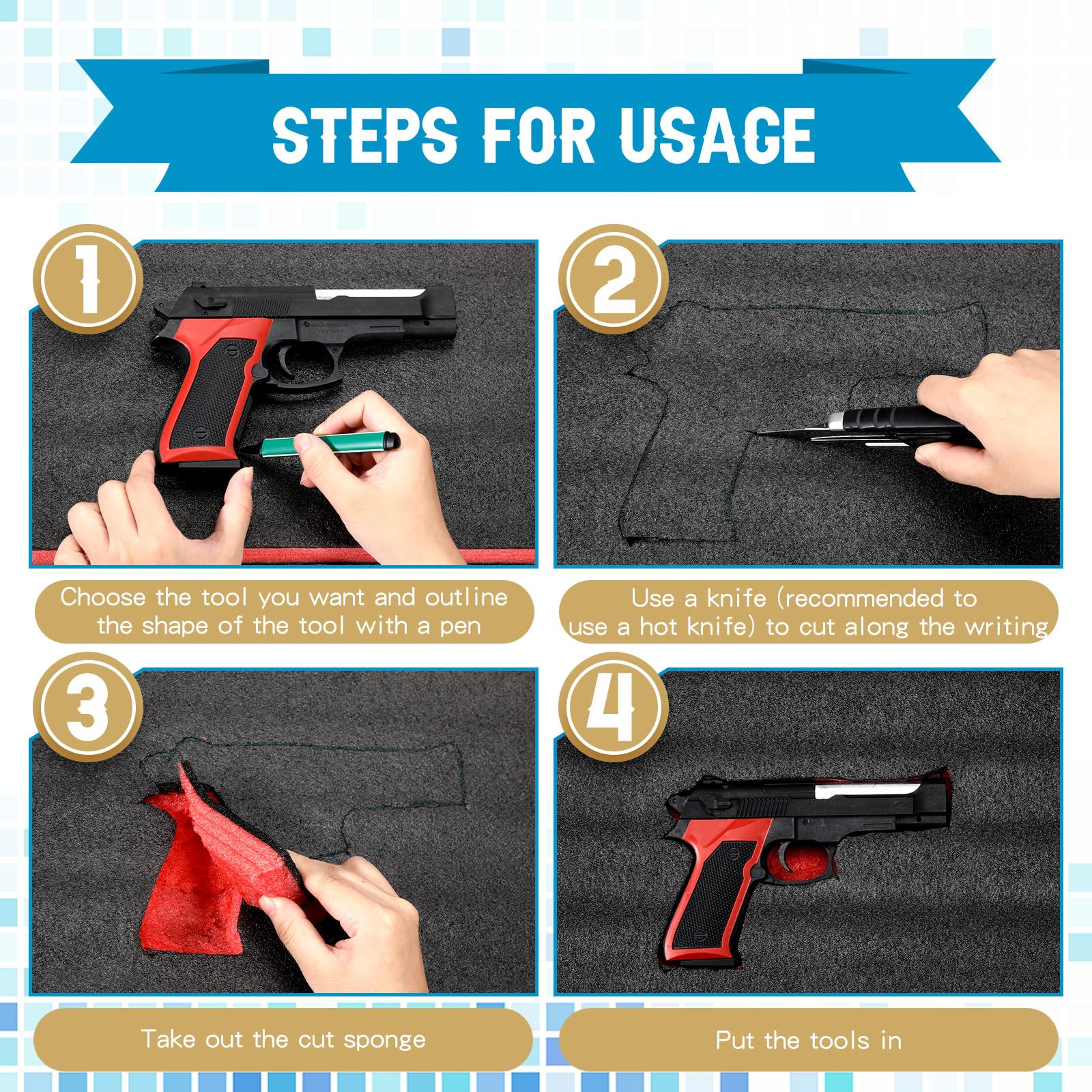 Outus 4-Piece Customizable Polyurethane Foam Padding Set (16x12x1.5 & 16x12x2 Inch) - Red & Black Craft Foam Inserts for Camera Cases, Toolboxes & Protective Storage - Perfect for DIY Projects, Equipment Protection & Secure Packing