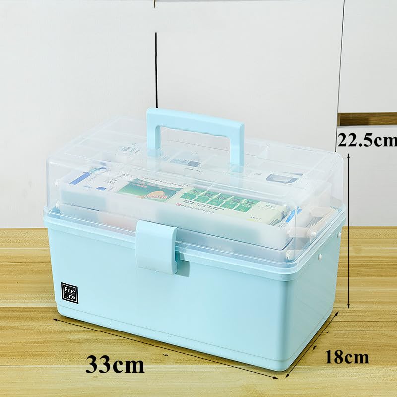 NCRGB 3-Tier Medicine Storage Box with Handle, First Aid Kit Organizer, Portable Medical Case for Home & Travel (33x18x22.5cm, Blue) – Perfect for Storing Medications, LEGO Toys, and Craft Supplies