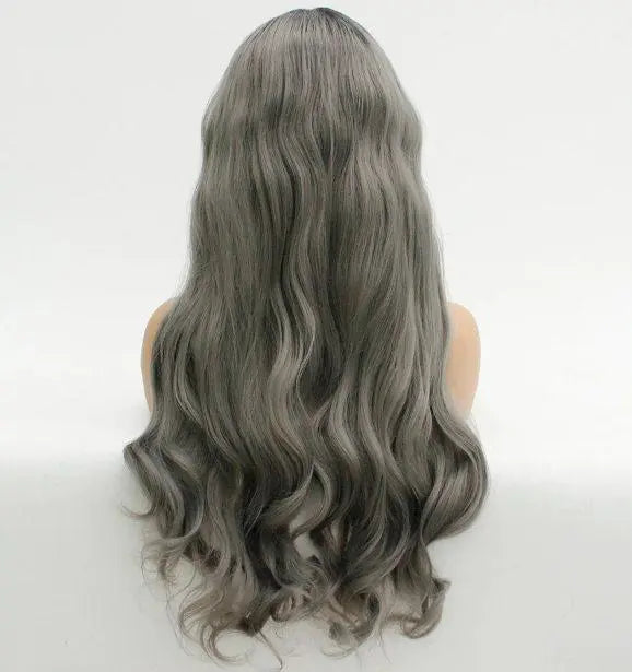 Dark Grey Body Wave Synthetic Lace Front Wig for Women - Natural Looking Full Wig with Pre-Plucked Hairline & HD Lace - Perfect for Cosplay, Daily Wear & Special Occasions