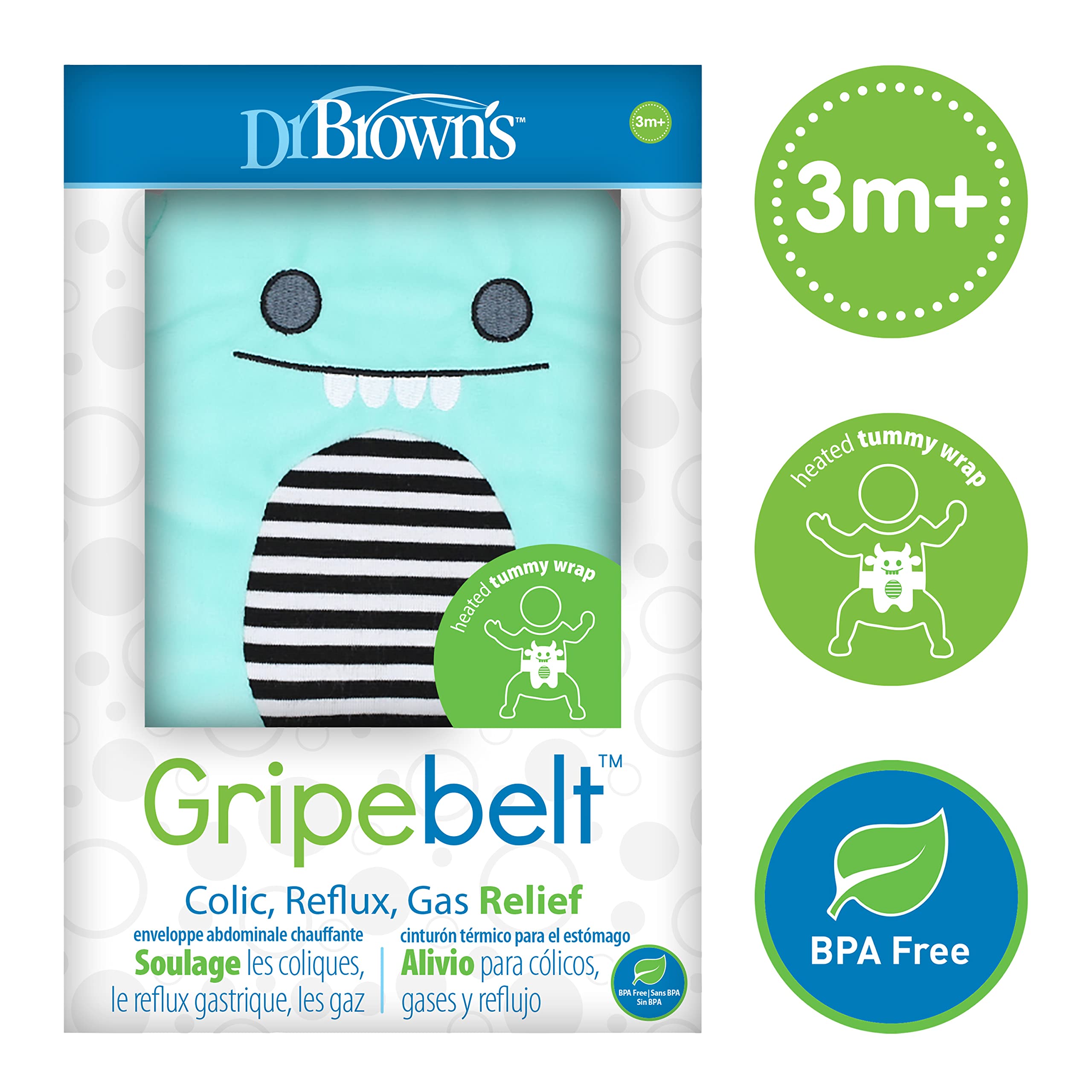 Dr. Brown's Anti-Colic Options+ Narrow Baby Bottles with Level 1 Nipples, 4-Pack (8oz) & Gripebelt for Gas Relief – Newborn & Toddler Feeding Essentials for Colic, Upset Stomach – Perfect for Daycare, Travel & Nighttime Feeding (Blue Monster)