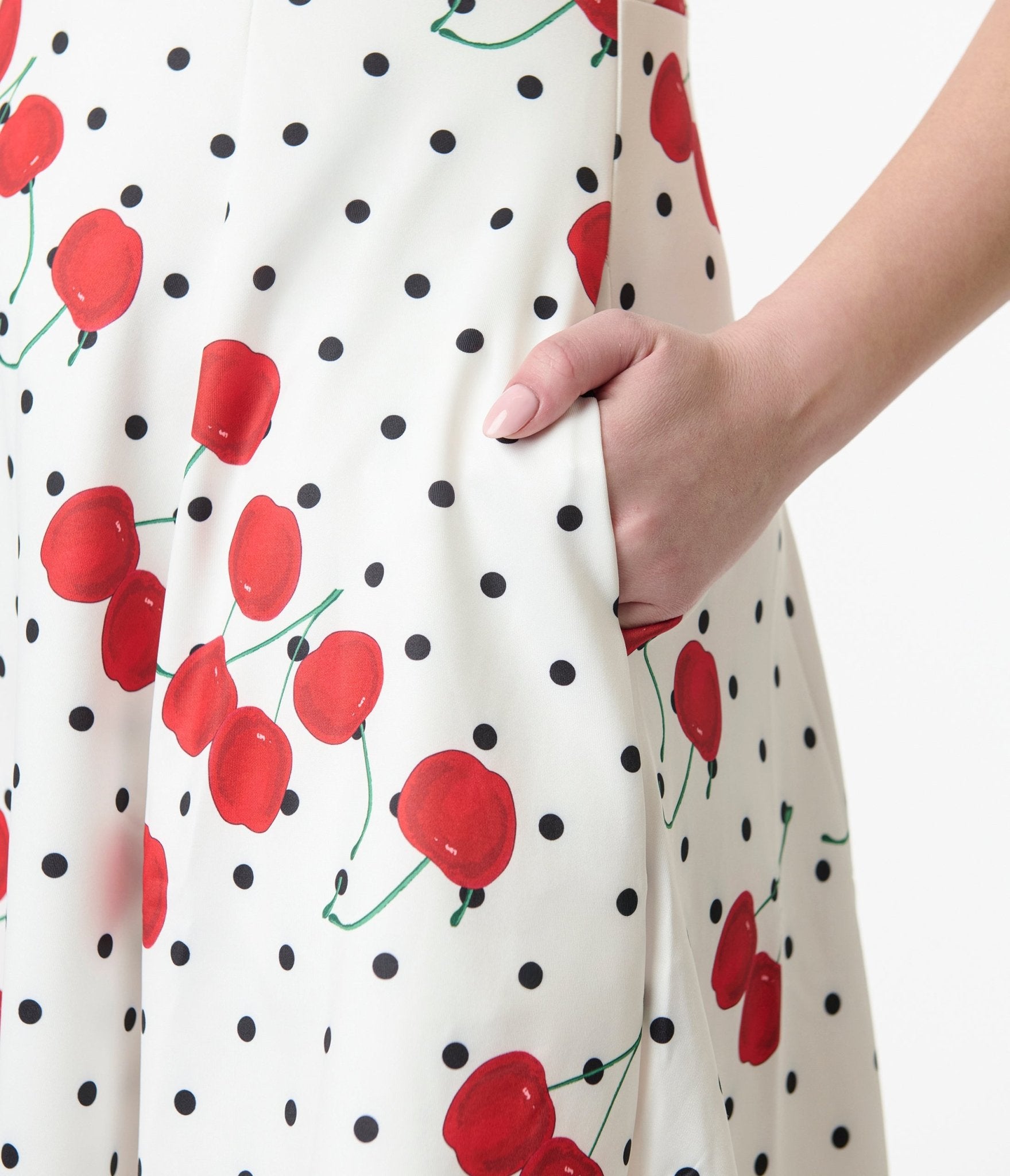 Vintage 1950s White Polka Dot Cherry Swing Dress - Retro Rockabilly Pinup Style for Parties, Weddings & Special Occasions