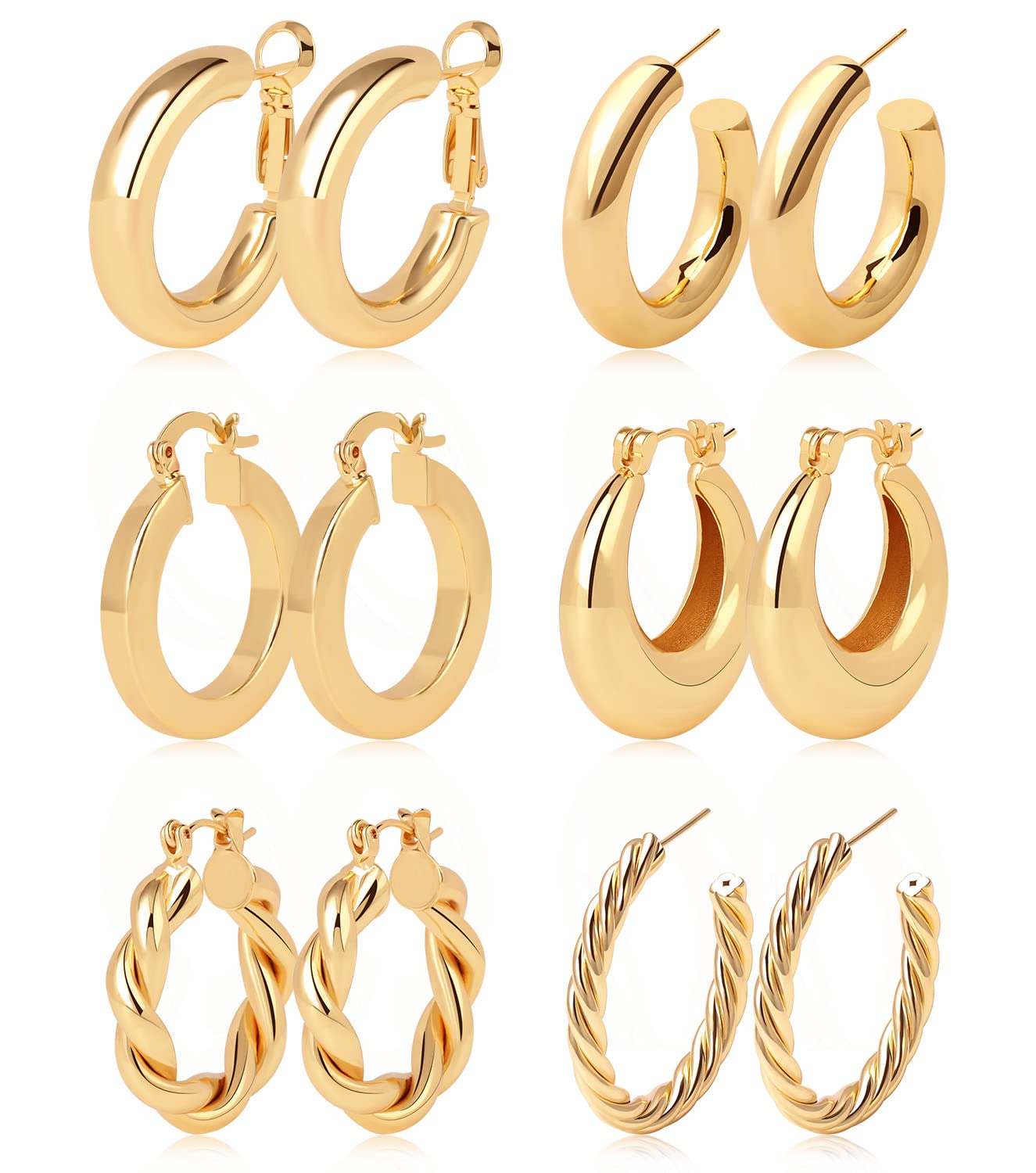 Dreamfox 6/8 Pairs Small Huggie Hoop Earrings for Women - Hypoallergenic 14K Gold Plated Minimalist Stud Earrings Set - Perfect for Christmas Gifts, Daily Wear, Work, Parties & Special Occasions
