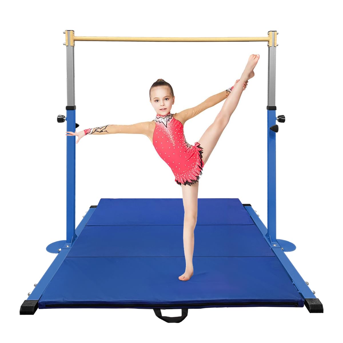 GLANT Adjustable Gymnastics Kip Bar for Kids & Teens - 3' to 5' Height Range, 300lbs Weight Capacity - Home Gym Equipment for Indoor Training (Levels 1-4) - Perfect for Backyard, Playroom & Gymnastics Practice