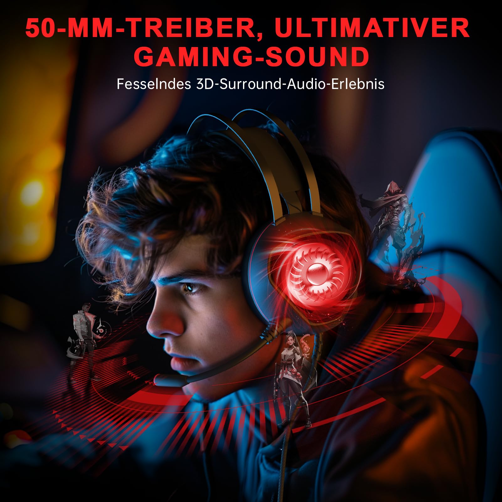 Gvyugke PS5 Gaming Headset with Microphone - Wired RGB Headphones for PC, Xbox, PS5 - Noise Cancelling Over-Ear Headset (Black-Red) - Perfect for Competitive Gaming & Streaming
