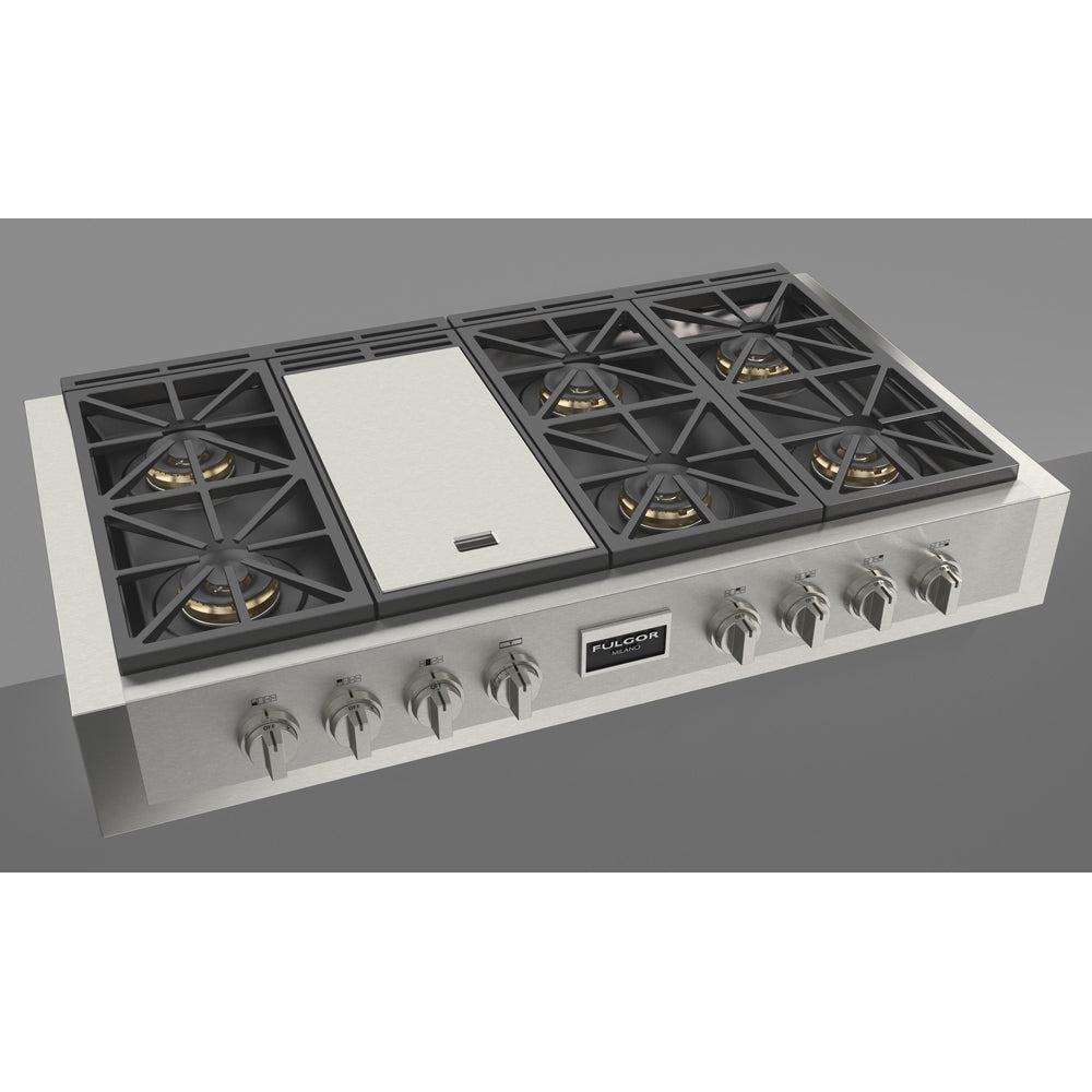 Fulgor Milano 48-Inch 600 Professional Series All Gas Rangetop - Model F6GRT486GS1 | Premium Gas Cooktop for Commercial Kitchens & Home Chefs | Ideal for High-Volume Cooking & Gourmet Meal Preparation