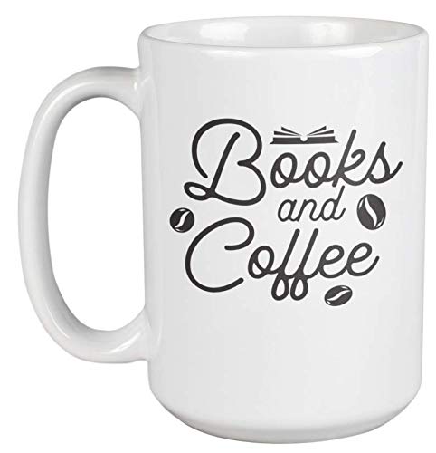 Books and Coffee Mug - 15oz Cute Tea Cup for Book Lovers - Perfect Gift for Readers & Bookworms - Ideal for Reading Nooks, Study Desks & Cozy Book Club Gatherings