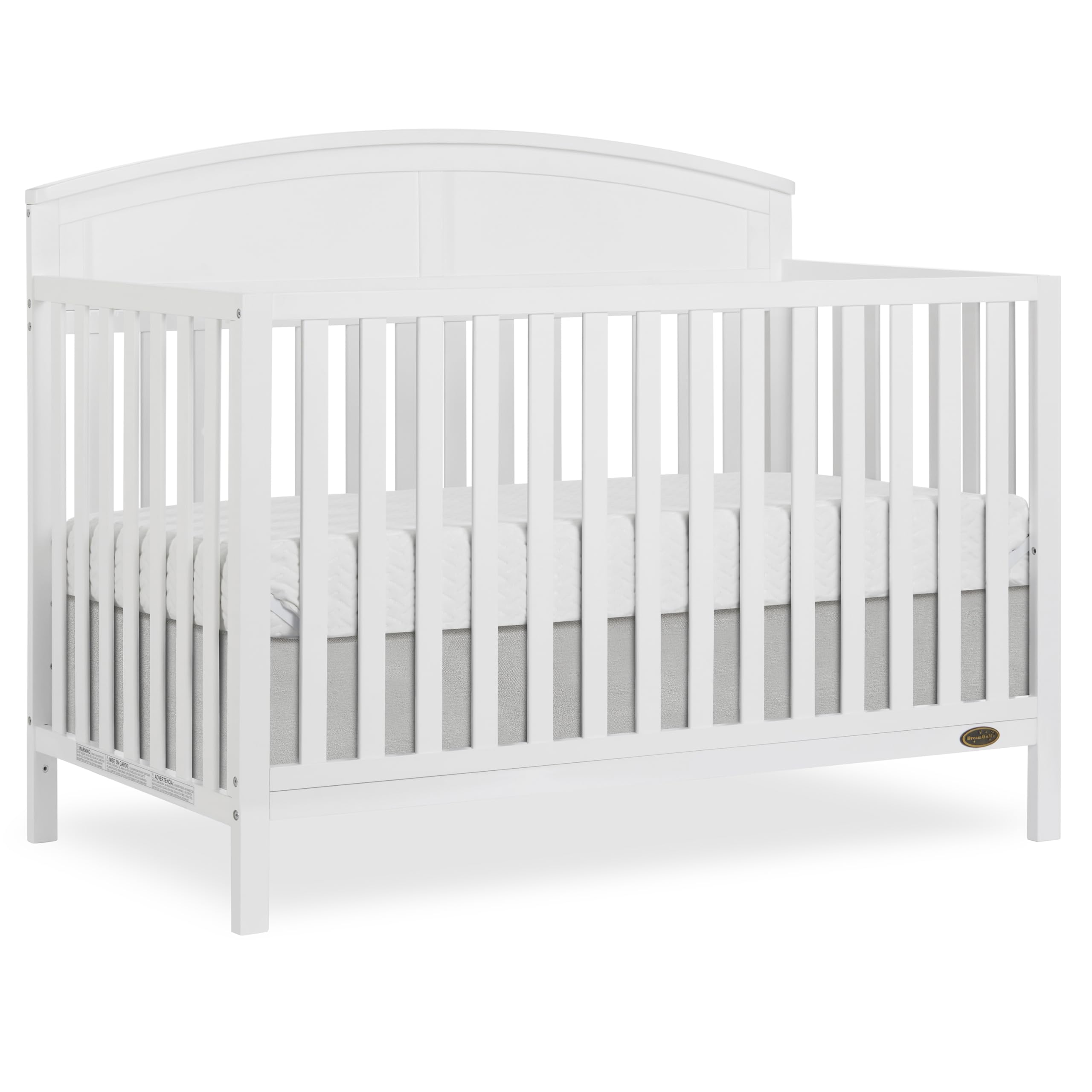 EVOLUR Dream On Me Storybrooke 5-in-1 Convertible Baby Crib - White | JPMA & Greenguard Gold Certified | Sustainable Pinewood Construction | 3 Adjustable Mattress Heights | Non-Toxic Water-Based Paint | Perfect for Nursery, Bedroom & Daycare Use