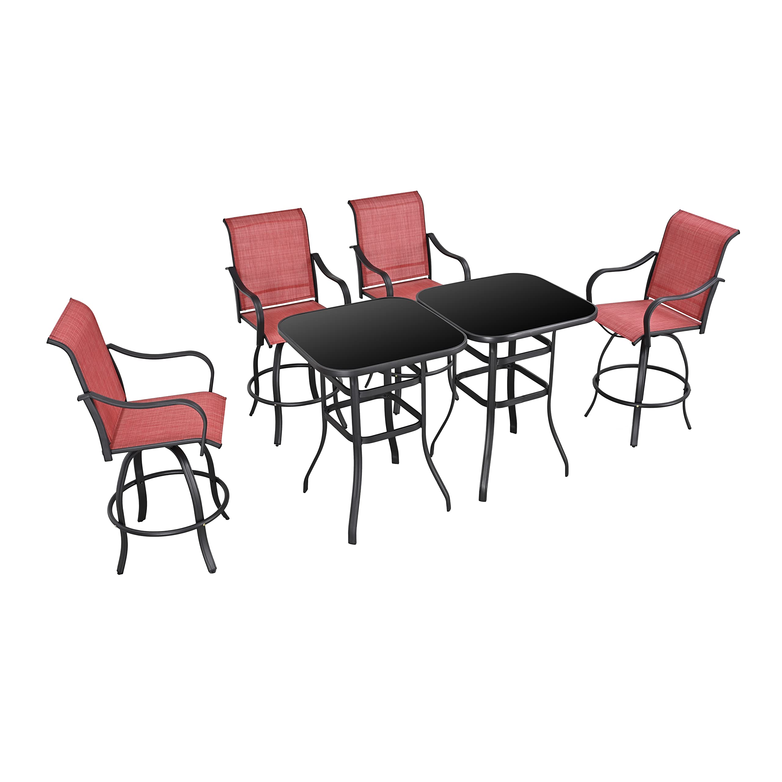 LOKATSE HOME 6-Piece Patio Dining Set - Outdoor Swivel Chairs with Tempered Glass Table - Modern Bistro Furniture for Poolside, Cafe, Porch & Bar (Red) | Perfect for Backyard Entertaining, Garden Parties & Outdoor Dining