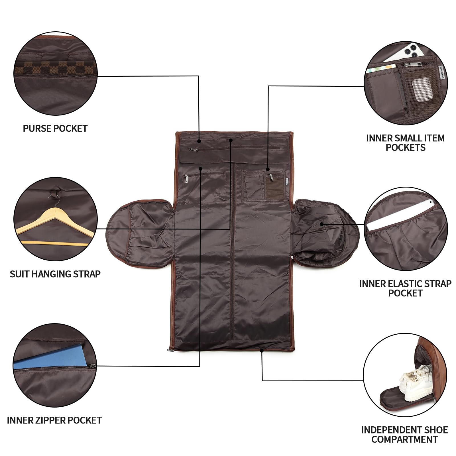 Convertible Rolling Garment Bag with Wheels - Duffle & Carry-On Luggage for Travel, Business Trips & Weekenders (Brown) | Perfect for Airplane, Train & Road Trips