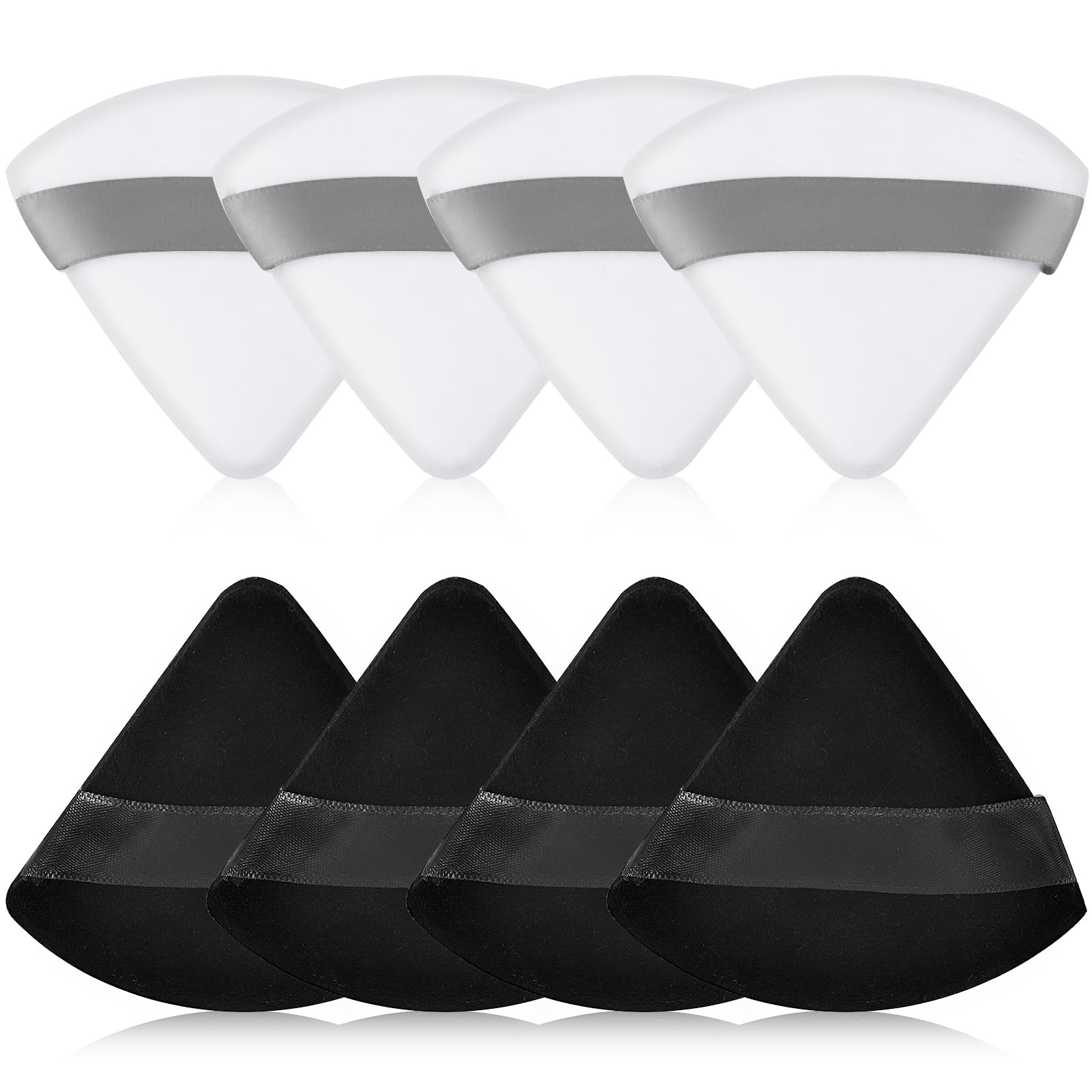 8-Pack Ultra Soft Reusable Cotton Powder Puff Sponges - Triangle Makeup Sponge for Loose & Pressed Powder, Foundation & Under Eye - Washable Cosmetic Puffs with Strap for Easy Application - Perfect for Travel, Home & Professional Makeup Kit