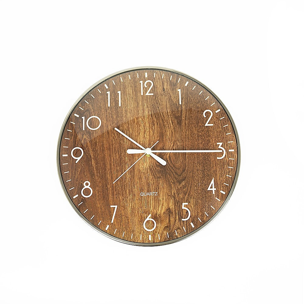 14 Inch Round Wall Clock - Silent Non-Ticking Quartz Battery Operated - Wood Grain Finish - Perfect for Living Room, Bedroom, Office & Home Decor