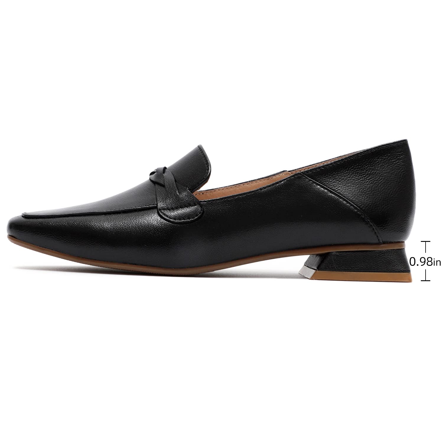 Women's Leather Penny Loafers - Square Toe Slip-On Dress Shoes for Office & Casual Wear - Comfortable & Stylish Flat Shoes for Women - Perfect for Work, Business, Travel & Everyday Outfits