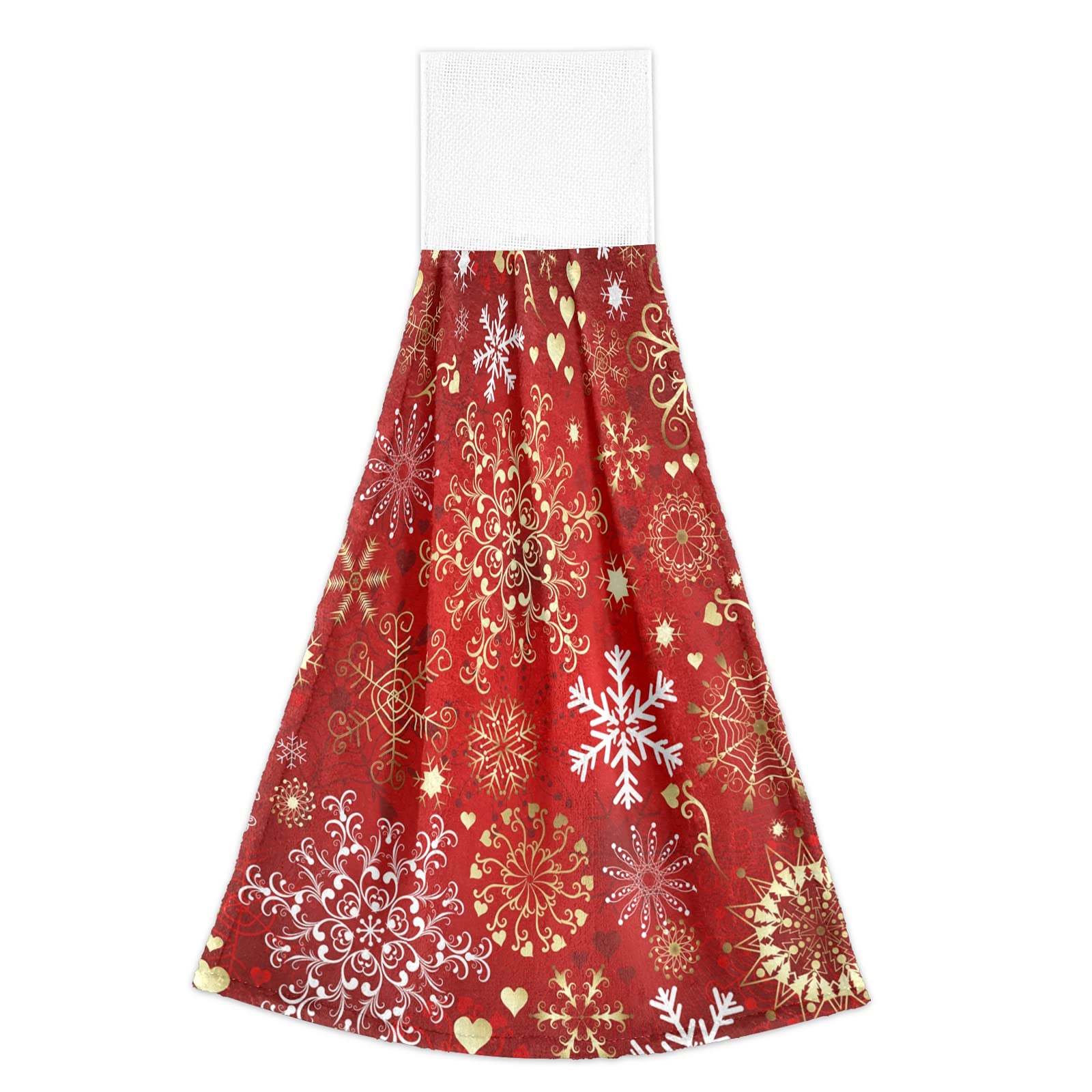 ASLSIY Winter Snowflake Hanging Kitchen Towels - Set of 2 Red Sparkle Fast Drying Dish & Tea Towels for Bathroom, Tabletop, Gym | Perfect for Holiday Decor, Christmas Kitchen & Bath Accessories
