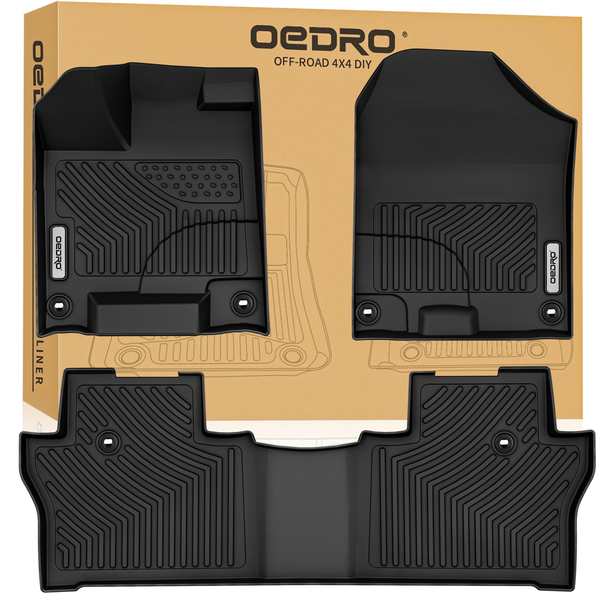 OEDRO TPE All-Weather Floor Mats for 2016-2022 Honda Pilot - Black Full Set (1st & 2nd Row) - Durable Car Floor Liners for Protection Against Mud, Snow & Spills | Perfect for Daily Commute, Road Trips & Family Adventures