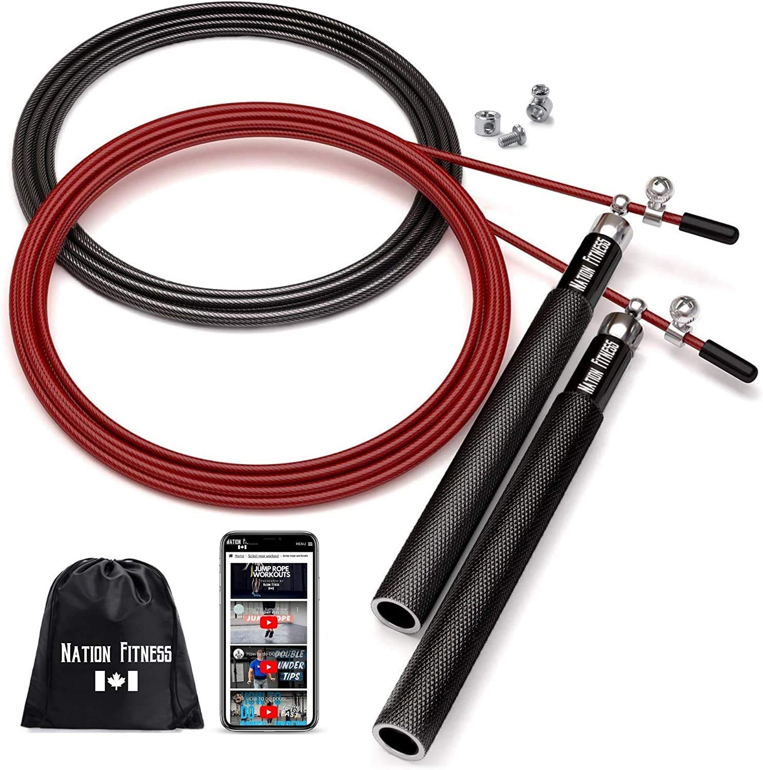 Nation Fitness Adjustable Speed Jump Rope - 10ft Skipping Rope with Anti-Slip Aluminum Handles & Ball Bearings for CrossFit, Boxing, Double Unders | Home Gym & Outdoor Workout Equipment for Men & Women