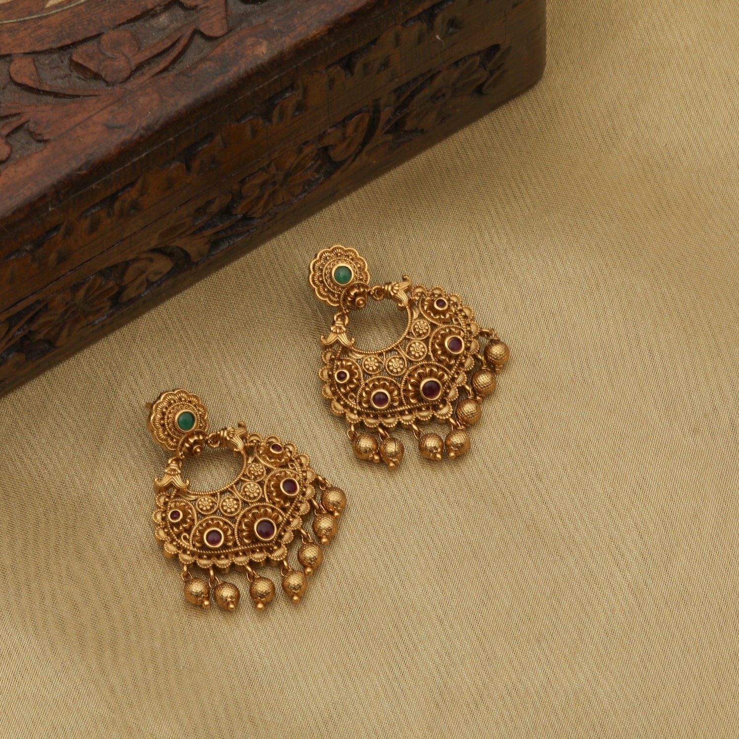 Bhavya Antique Chandbali Earrings - Traditional Indian Jewelry for Women - Handcrafted Ethnic Bridal Earrings for Weddings, Parties & Festive Occasions