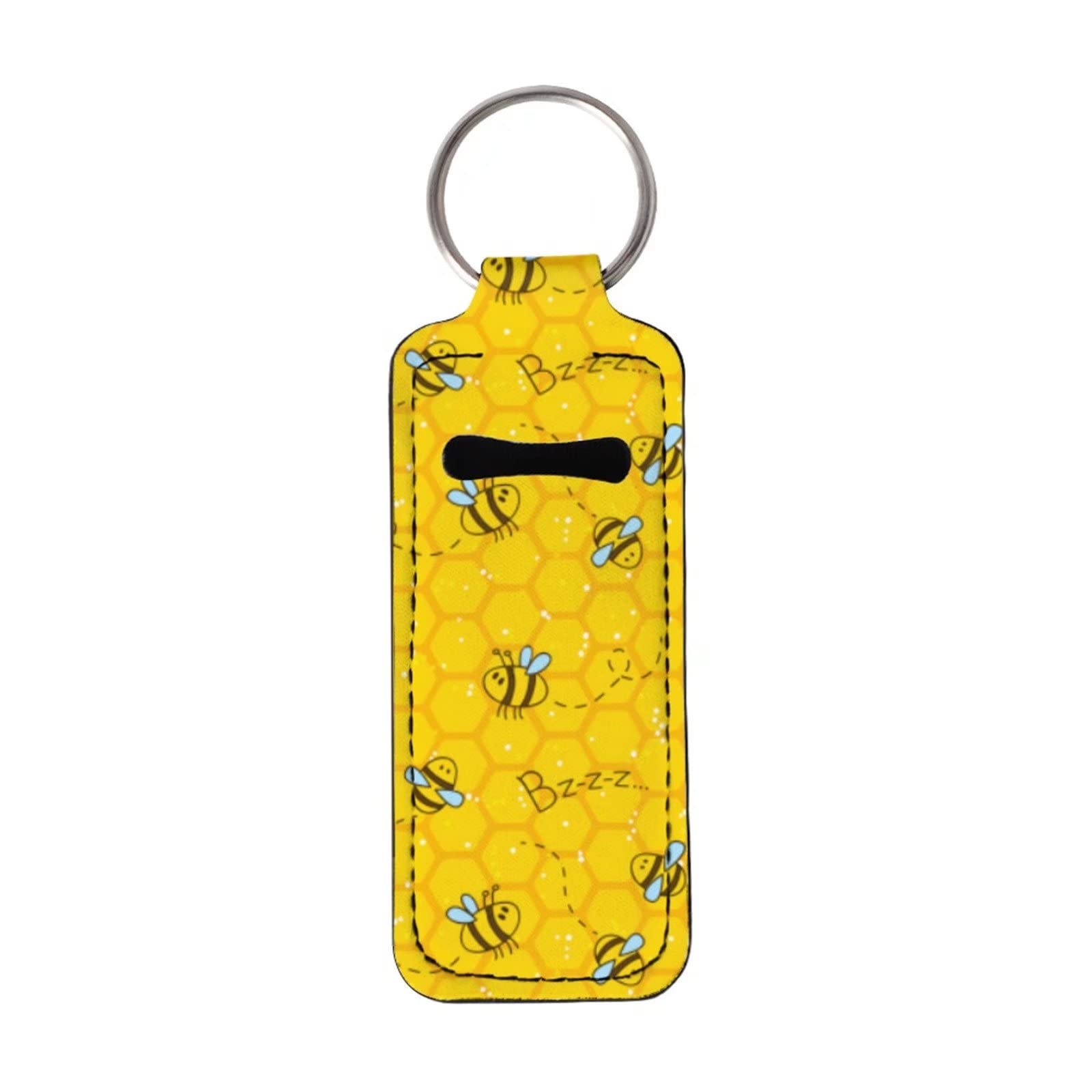 AFPANQZ Cute Bee Print Chapstick Holder with Keychain - Yellow Lightweight Travel Makeup Accessories Bag for Lip Balm & Gloss - Perfect for Everyday Carry, Gifts & Travel Essentials