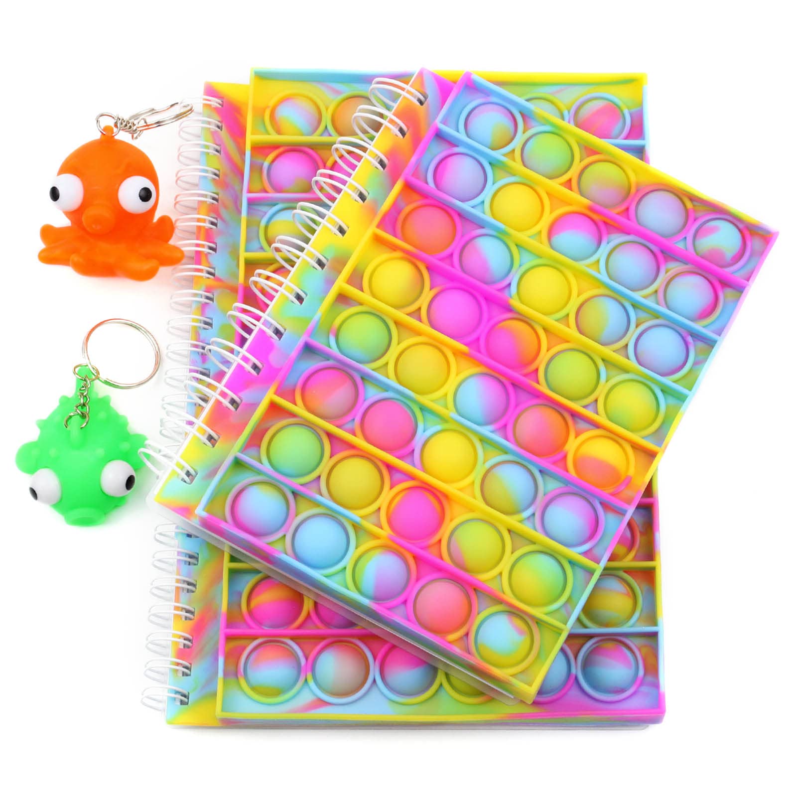INMETT 2-Pack Pop It Fidget Notebook Set with Bubble Sensory Keychain - Spiral Journal with Double Offset Paper for Kids, School & Office Use - Stress Relief & Focus Tool for Classrooms, Homework & Anxiety Relief