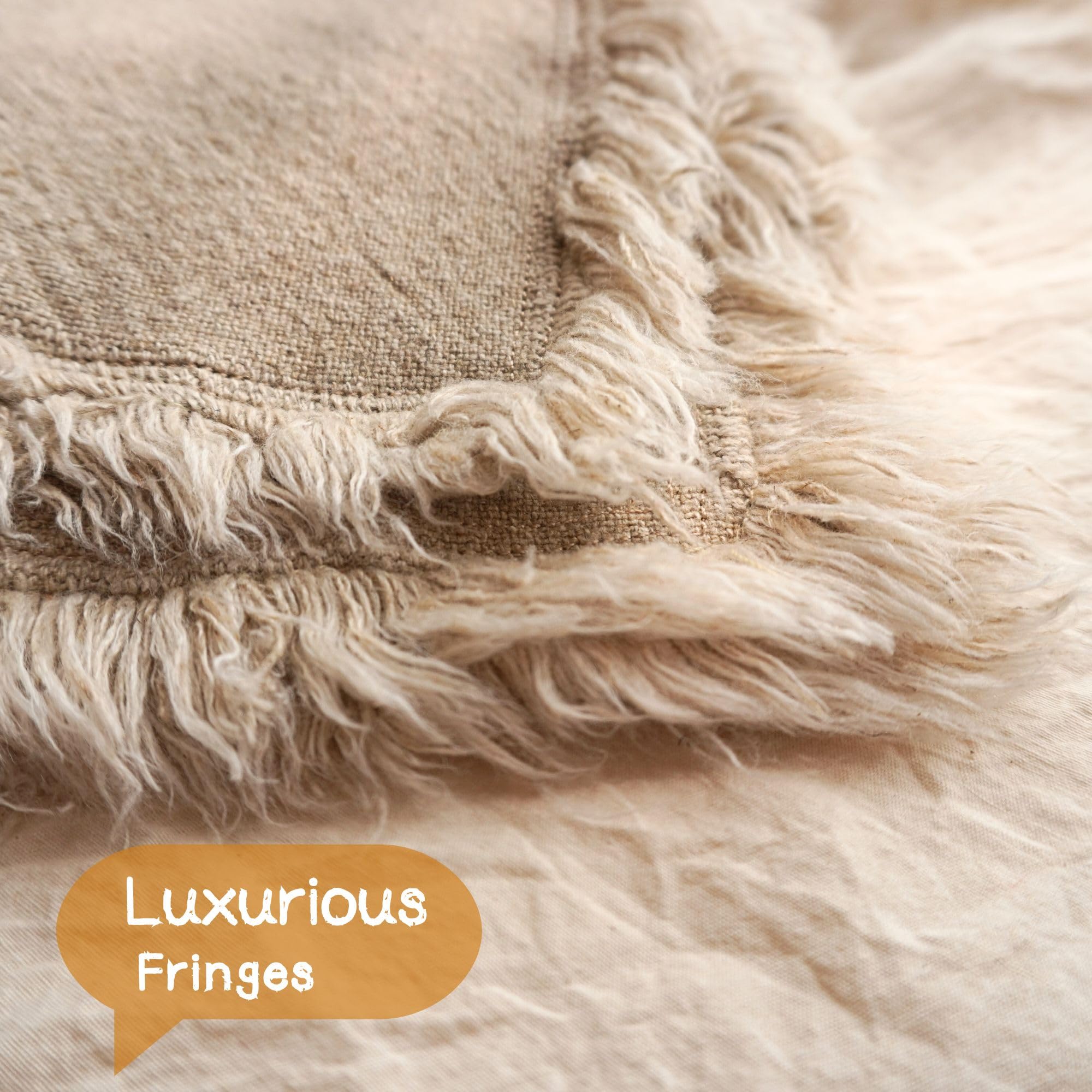 Premium 100% Linen Boho Throw Pillow Covers 18x18 Inches (Set of 2) - Natural Beige Neutral Decorative Pillows with Handmade Fringes for Couch, Bed, Sofa, Patio & Outdoor Decor | Soft & Breathable Accent Pillow Covers for Living Room, Bedroom & Garden