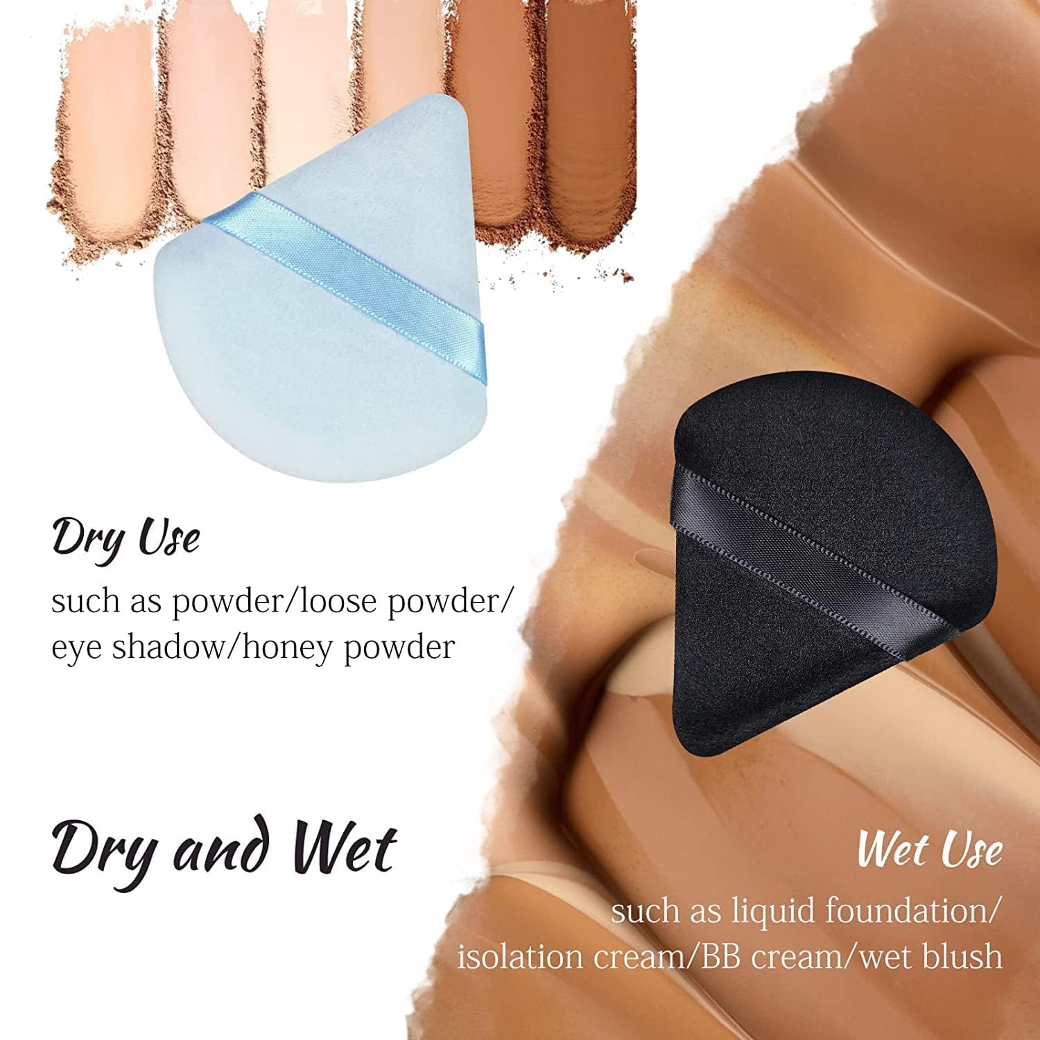 Jnkb 2 Pack Triangle Makeup Sponges - Soft Reusable Powder Puffs for Foundation & Loose Powder, Washable Cosmetic Blenders for Face & Body (Multicolor) - Perfect for Liquid, Cream & Powder Makeup Application
