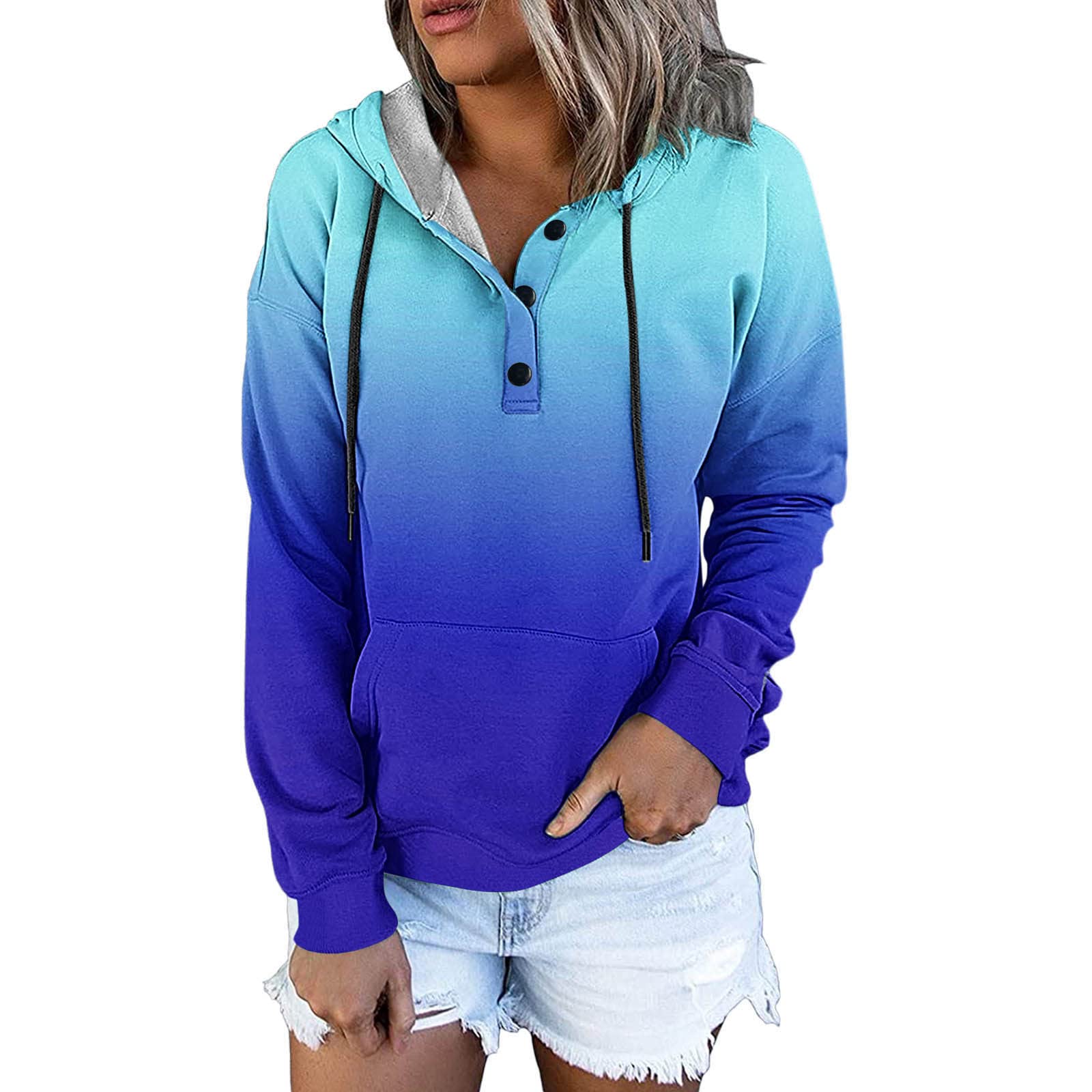 BEUU Women's Gradient Print Hoodie with Pocket - Casual Long Sleeve Pullover for Everyday Wear
