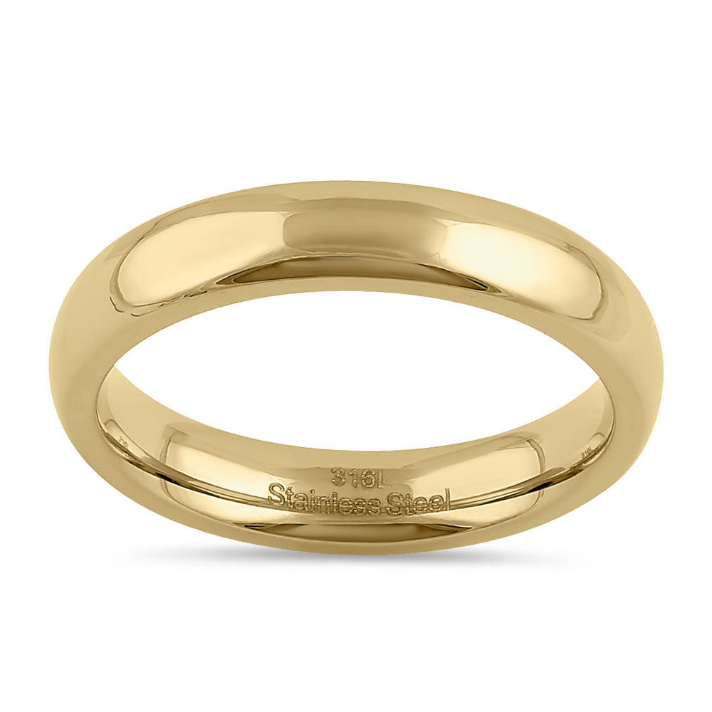 4mm Yellow Gold High Polish Stainless Steel Band Ring - Elegant & Durable Jewelry for Men & Women, Perfect for Weddings, Anniversaries & Everyday Wear