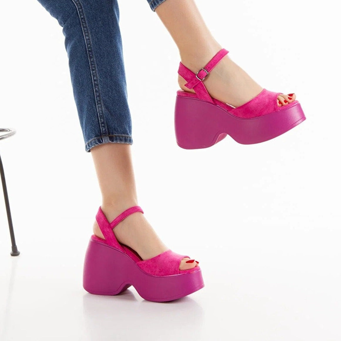 Barb Pink Chunky Wedge Sandals for Women - Comfortable High Heel Platform Shoes for Summer, Beach, and Casual Outfits