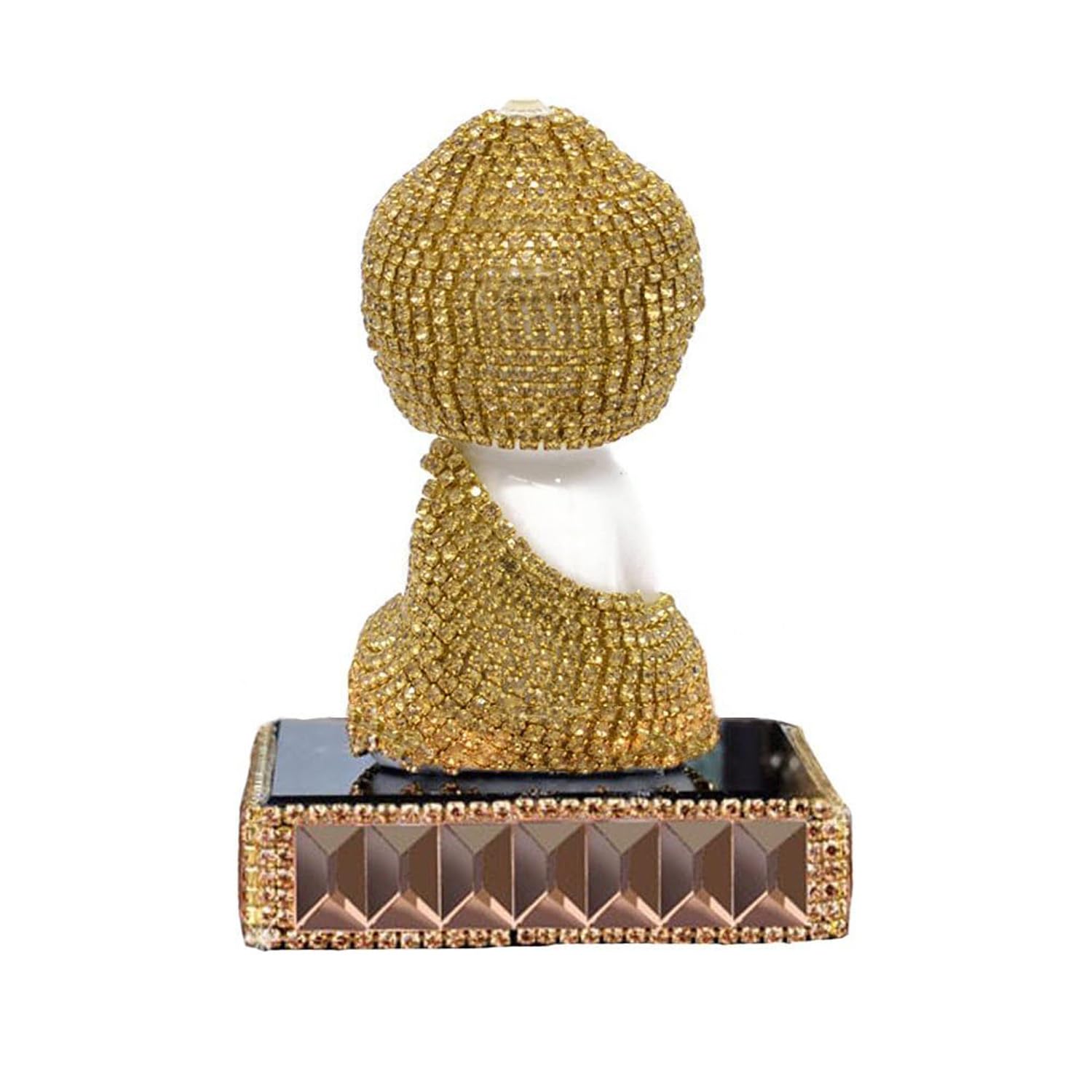 Ceramic Blessing Peace Buddha Gold Crystal Perfume Bottle - Home Decor, Car Dashboard Ornament for Meditation Room, Office Desk & Gift Giving