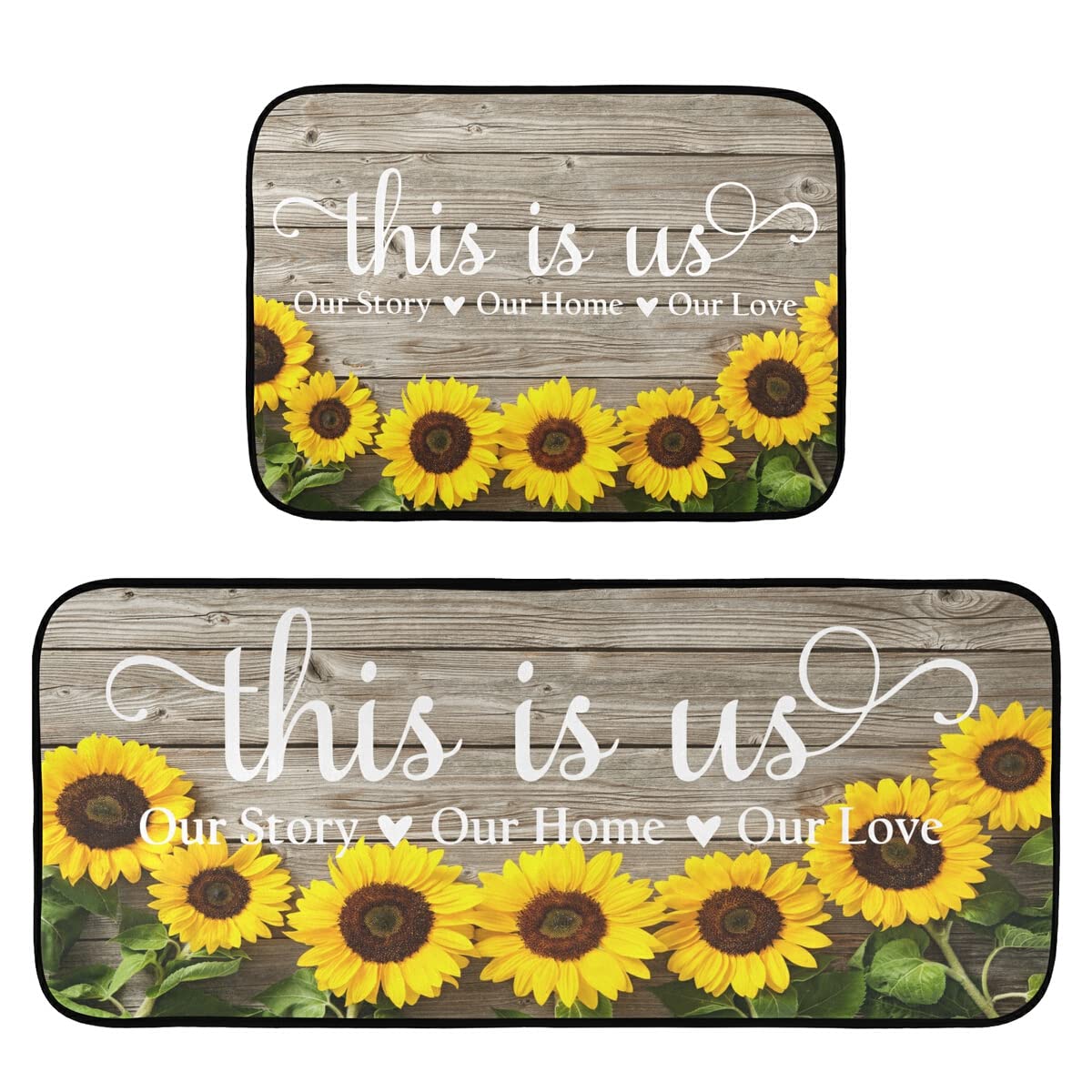 Sunflowers Non-Slip Washable Kitchen Rugs and Mats Set of 2 - Decorative Runner for Home, Kitchen, Laundry, and Bathroom Floors