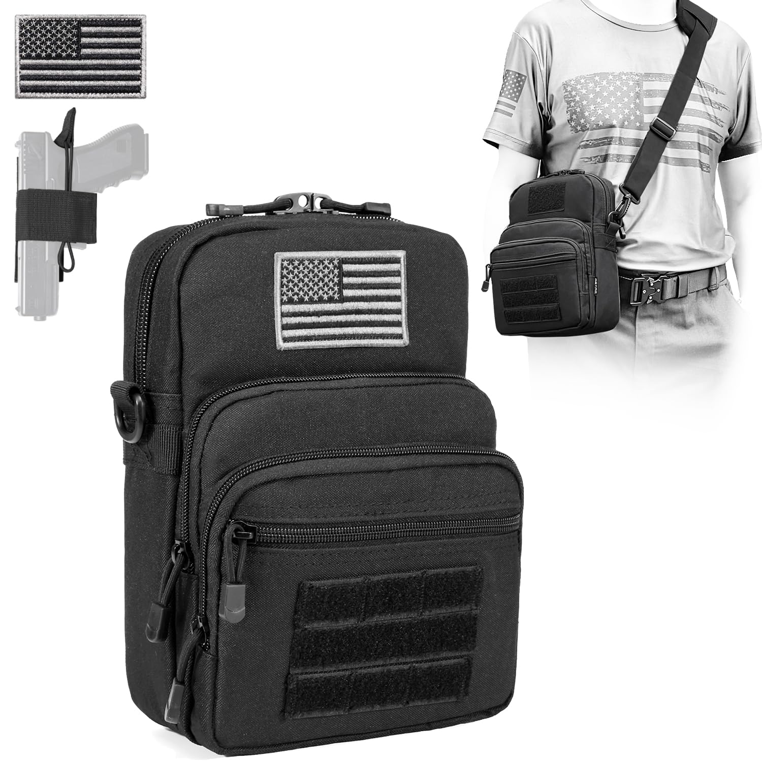 DBTAC Compact Gun Pouch with Shoulder Strap - 3L Tactical Crossbody Bag for CCW, Travel & Everyday Carry | Concealed Gun Holder in Black | Perfect for Outdoor Adventures, Range Days & Personal Protection