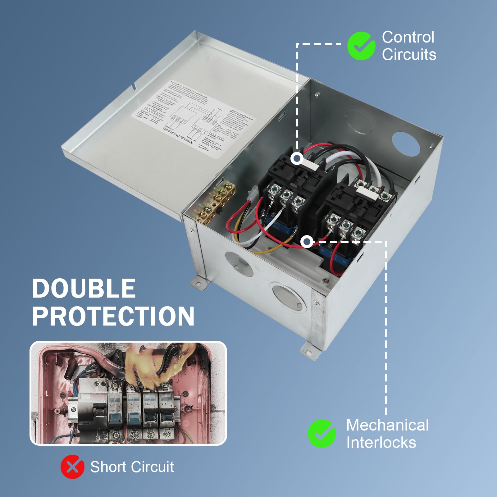 RV Automatic Transfer Switch 240VAC 50A 70A Neutral - Power Transfer Solution for RVs, Speedboats & 120/240V Power Sources | Perfect for Seamless Shore Power Switching & Emergency Backup