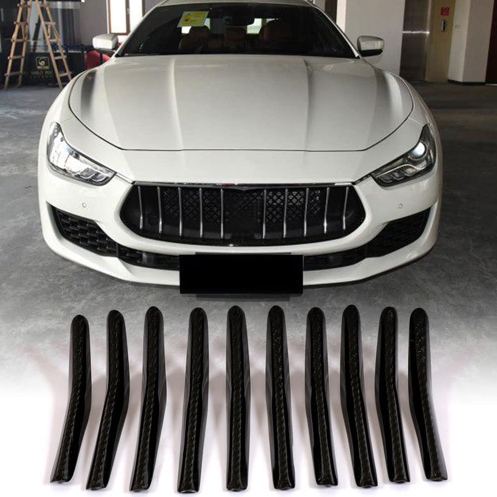 Carbon Fiber Front Bumper Grill Trim Strips Cover for Maserati Ghibli Sedan (2018-2019) - 10pcs/Set - Enhances Style & Protects Grill - Perfect for Car Enthusiasts & Auto Shows