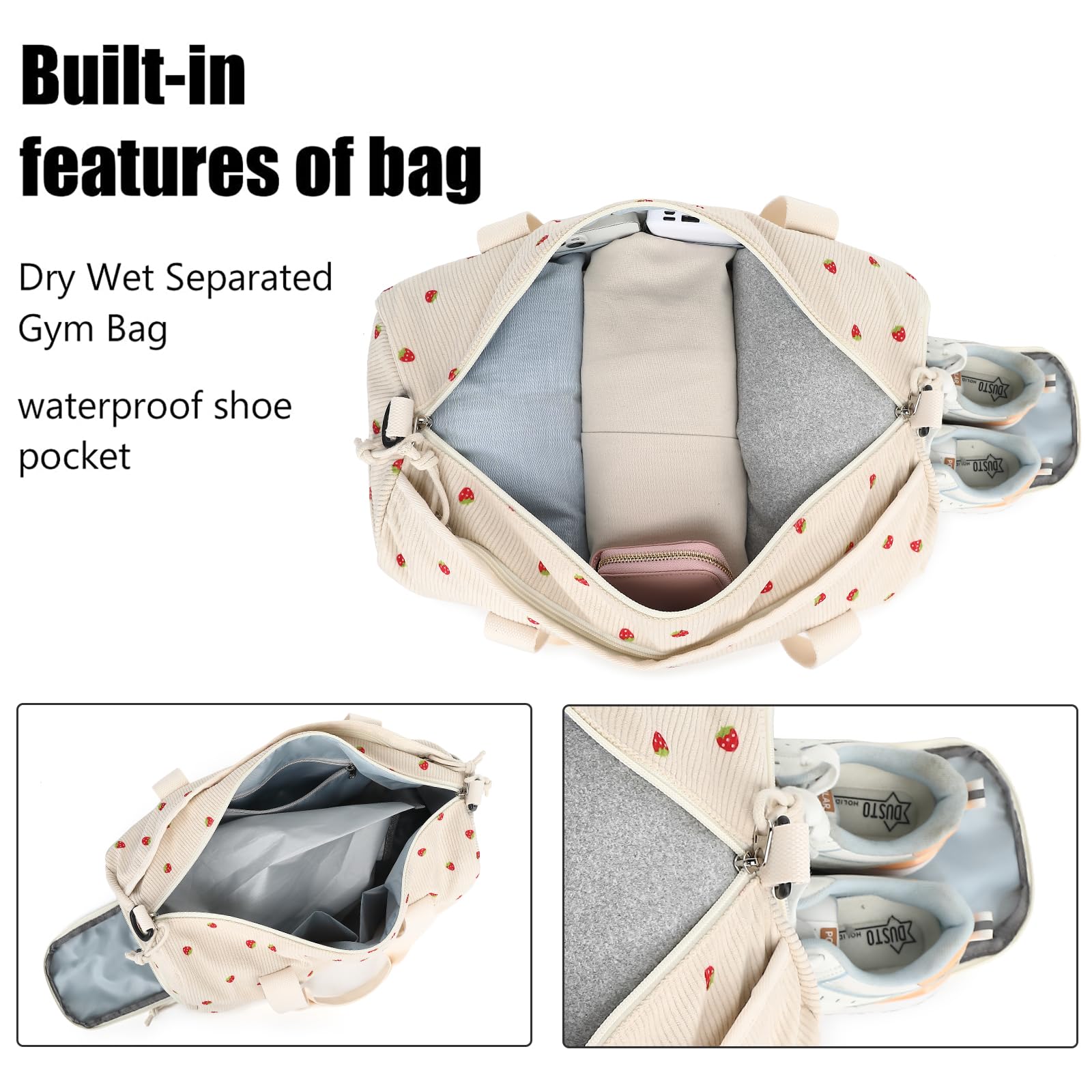 LOIDOU Women's Gym & Dance Duffle Bag - Small Weekender Overnight Carry On Tote with Shoe Compartment & Wet Pocket - Perfect for Travel, Workout, Yoga & Dance Class