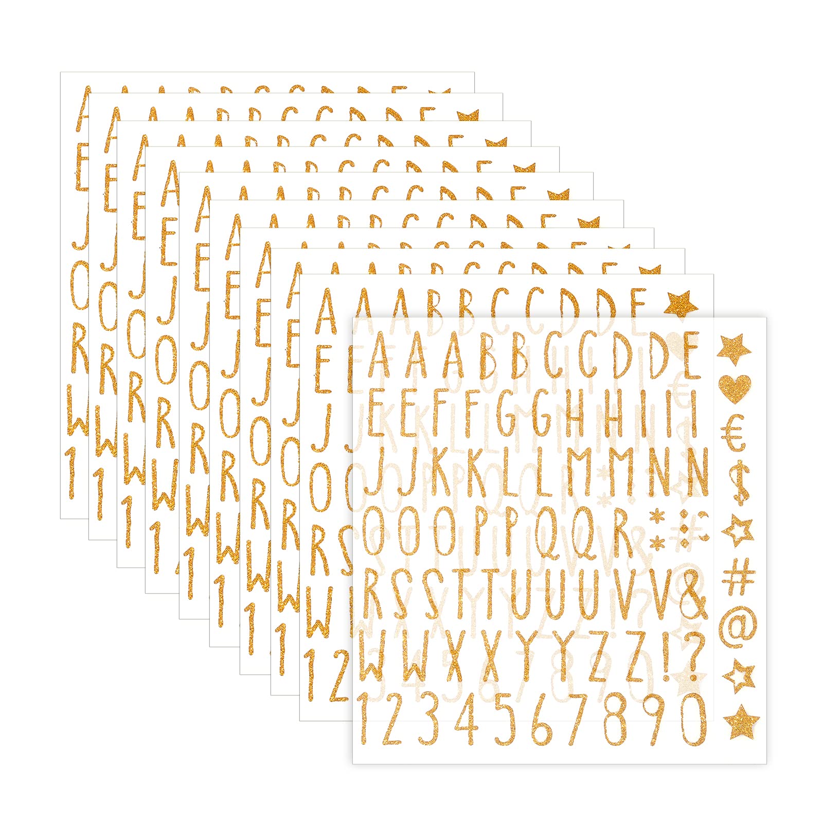 AIEX 10 Sheets Gold Glitter Letter Stickers - Self-Adhesive Alphabet & Number Decals for DIY Crafts, Scrapbooking, Greeting Cards, Laptop Decor - Perfect for Home, Office & School Projects