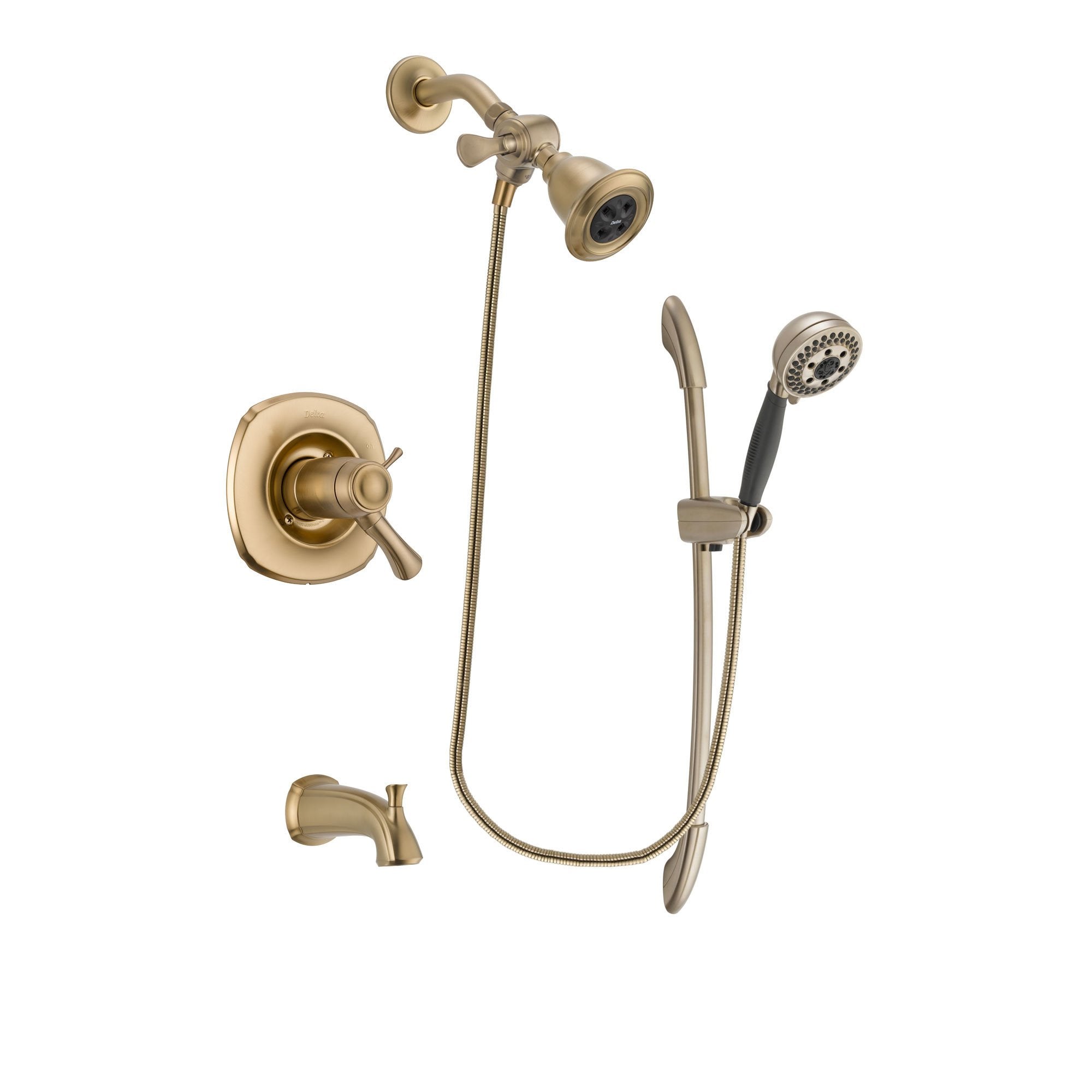 Delta Addison Champagne Bronze Thermostatic Tub and Shower Faucet System with Water-Efficient Showerhead, 5-Spray Handshower & Slide Bar - Includes Rough-in Valve & Tub Spout DSP3347V - Perfect for Luxurious Bathroom Renovations & Spa-Like Showers