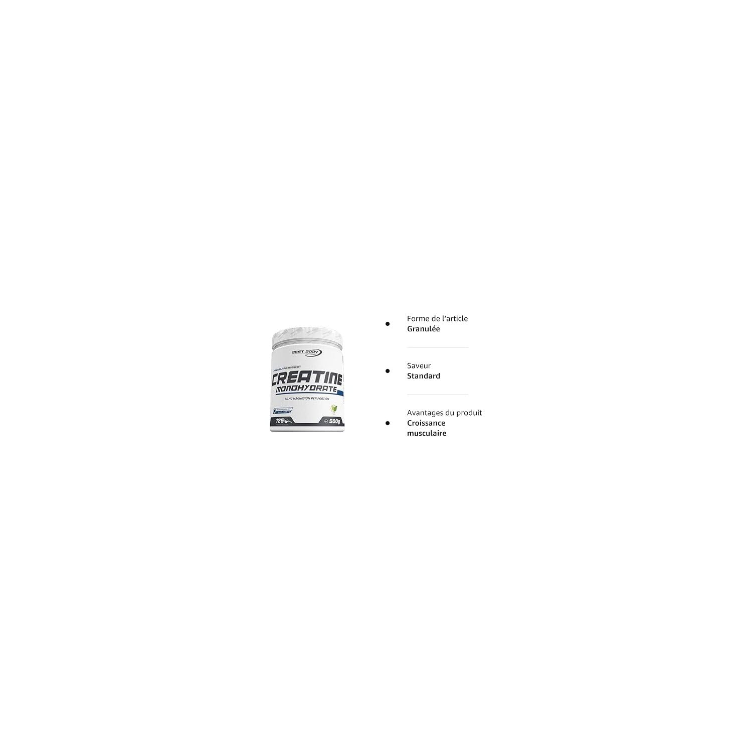 Best Body Nutrition Creatine Monohydrate Powder - 500g (1.1 lb) for Muscle Growth, Strength & Performance - Pre & Post Workout Supplement for Athletes & Bodybuilders