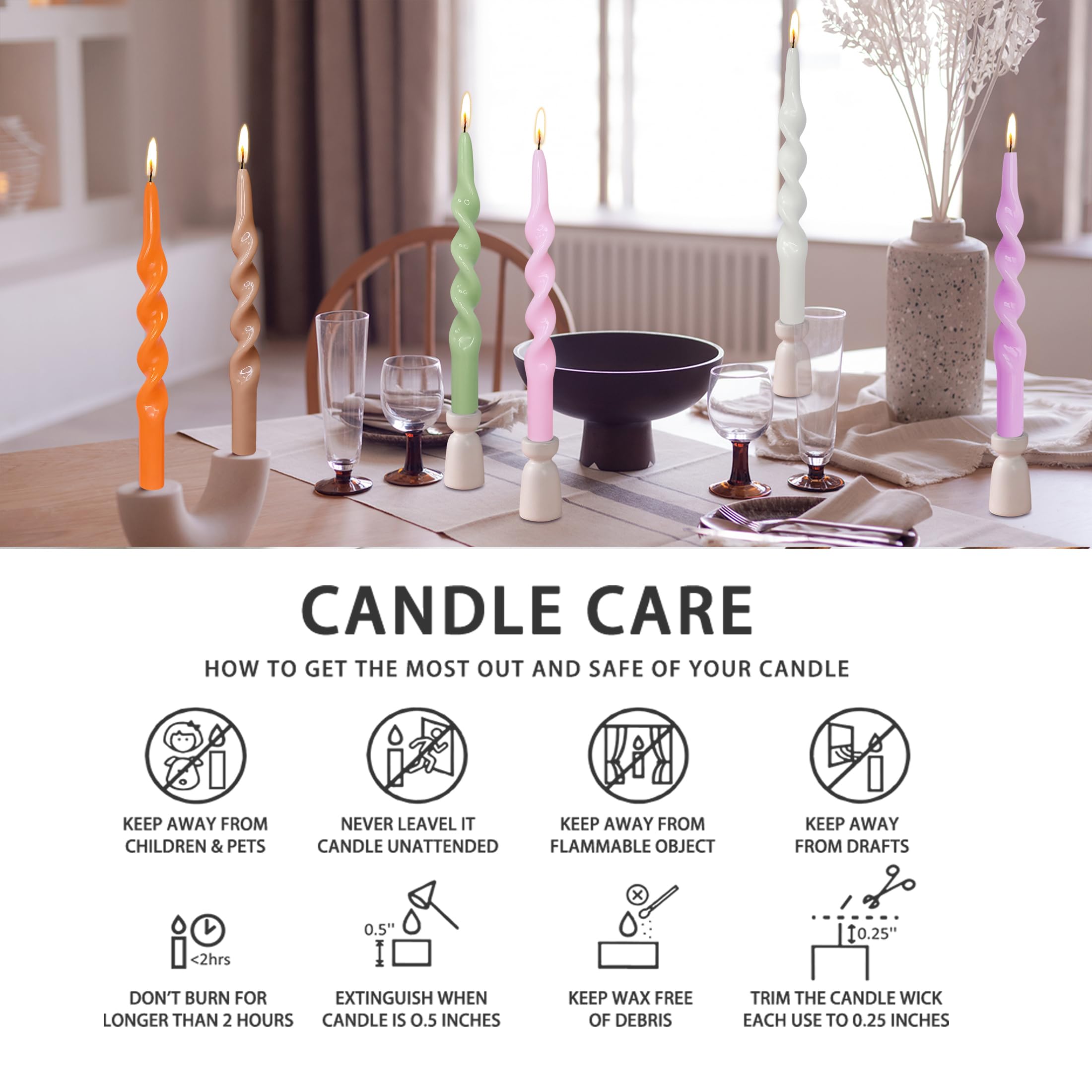 Elegant Black Taper Candles - 2 Pack 10 Inch Tall Spiral Twist Candlesticks for Religious Ceremonies, Romantic Dinners & Housewarming Gifts | Premium Dinner Table Decor & Home Decoration